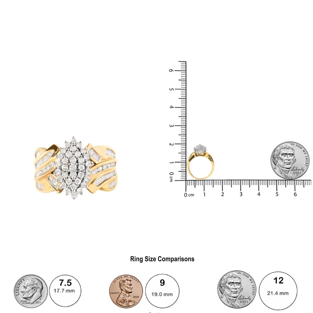 10K Yellow Gold 1 Cttw Diamond Pear Shaped Cluster Cluster Cocktail Ring (H-I Color, I2-I3 Clarity) - Ring Size 7 - LinkagejewelrydesignLinkagejewelrydesign