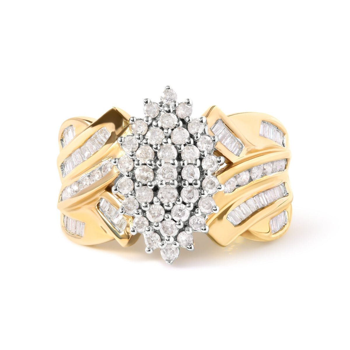 10K Yellow Gold 1 Cttw Diamond Pear Shaped Cluster Cluster Cocktail Ring (H-I Color, I2-I3 Clarity) - Ring Size 7 - LinkagejewelrydesignLinkagejewelrydesign