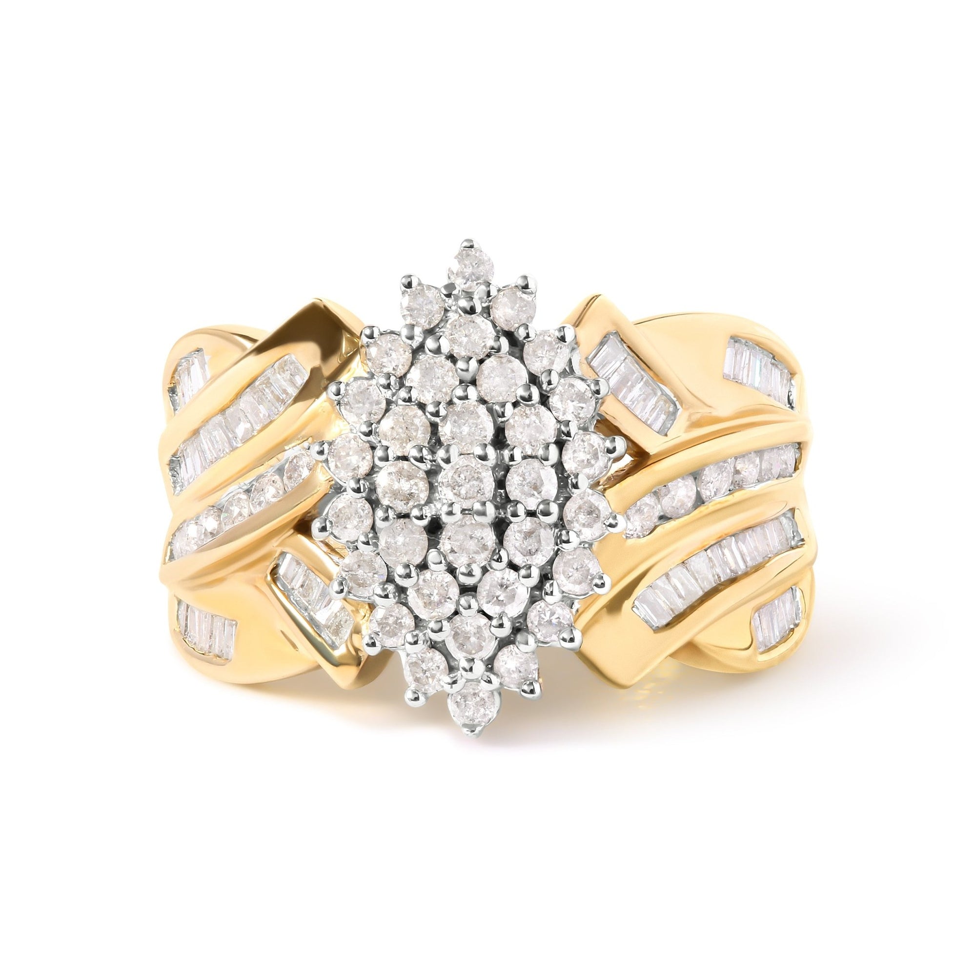 10K Yellow Gold 1 Cttw Diamond Pear Shaped Cluster Cluster Cocktail Ring (H-I Color, I2-I3 Clarity) - Ring Size 7 - LinkagejewelrydesignLinkagejewelrydesign