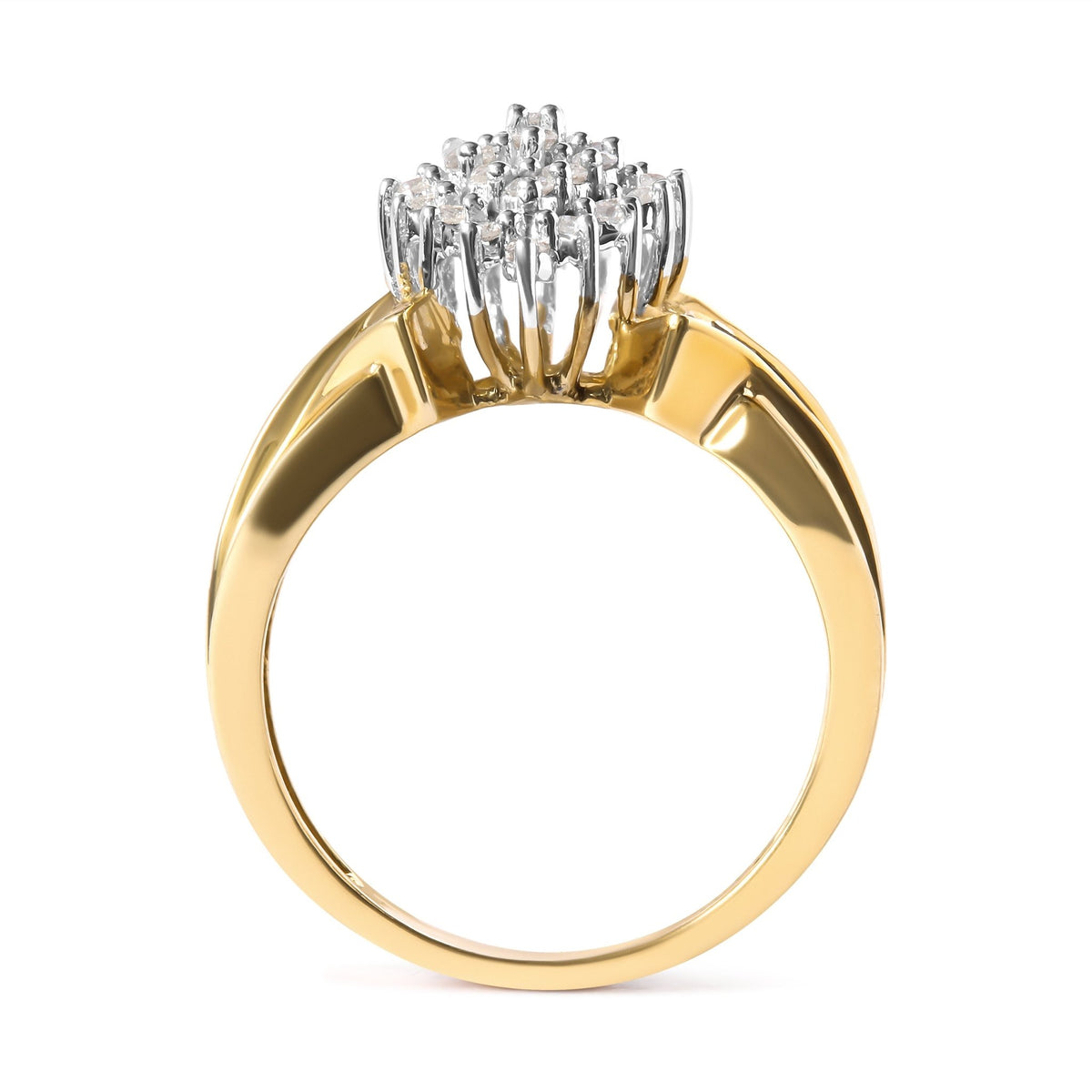 10K Yellow Gold 1 Cttw Diamond Pear Shaped Cluster Cluster Cocktail Ring (H-I Color, I2-I3 Clarity) - Ring Size 7 - LinkagejewelrydesignLinkagejewelrydesign