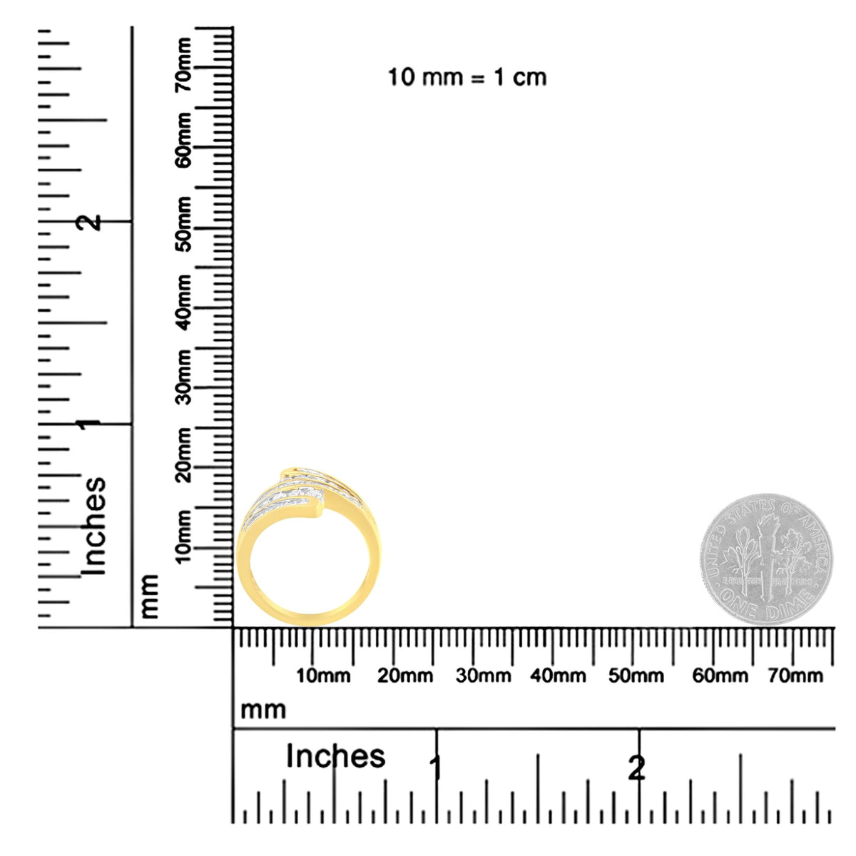 10K Yellow Gold 1 Cttw Round and Baguette-Cut Diamond Multi Row Bypass Ring Band (H-I Color, I1-I2 Clarity) - Ring Size 7 - LinkagejewelrydesignLinkagejewelrydesign