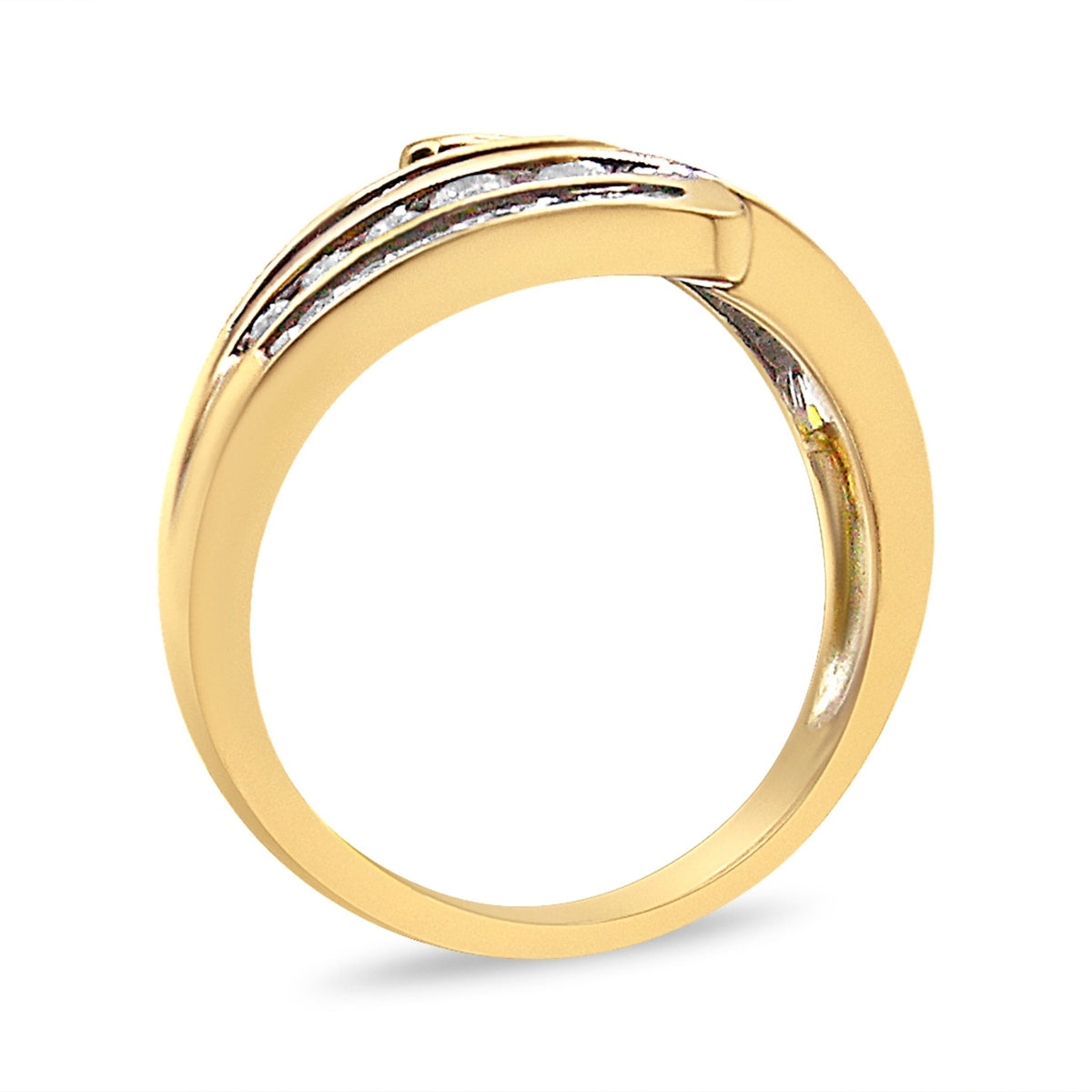 10K Yellow Gold 1 Cttw Round and Baguette-Cut Diamond Multi Row Bypass Ring Band (H-I Color, I1-I2 Clarity) - Ring Size 7 - LinkagejewelrydesignLinkagejewelrydesign