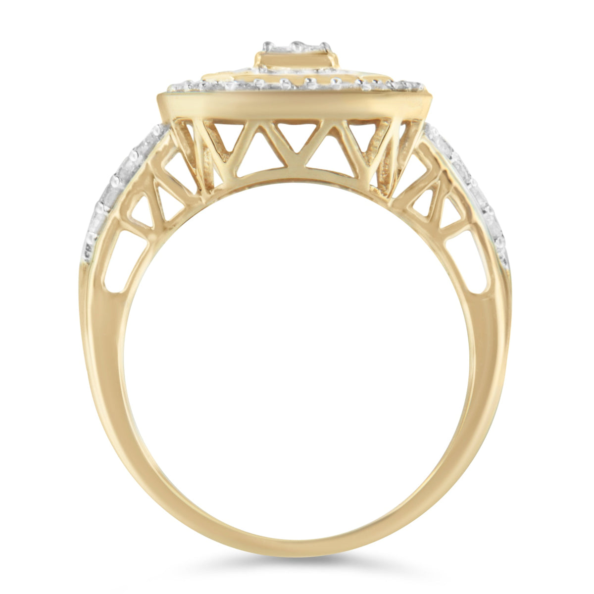 10K Yellow Gold 1.0 Cttw Diamond Vintage Inspired Baguette-Cut Double Halo Emerald-Shaped Frame Cocktail Ring (I-J Color, I1-I2 Clarity) - Size 6-1/2 - LinkagejewelrydesignLinkagejewelrydesign