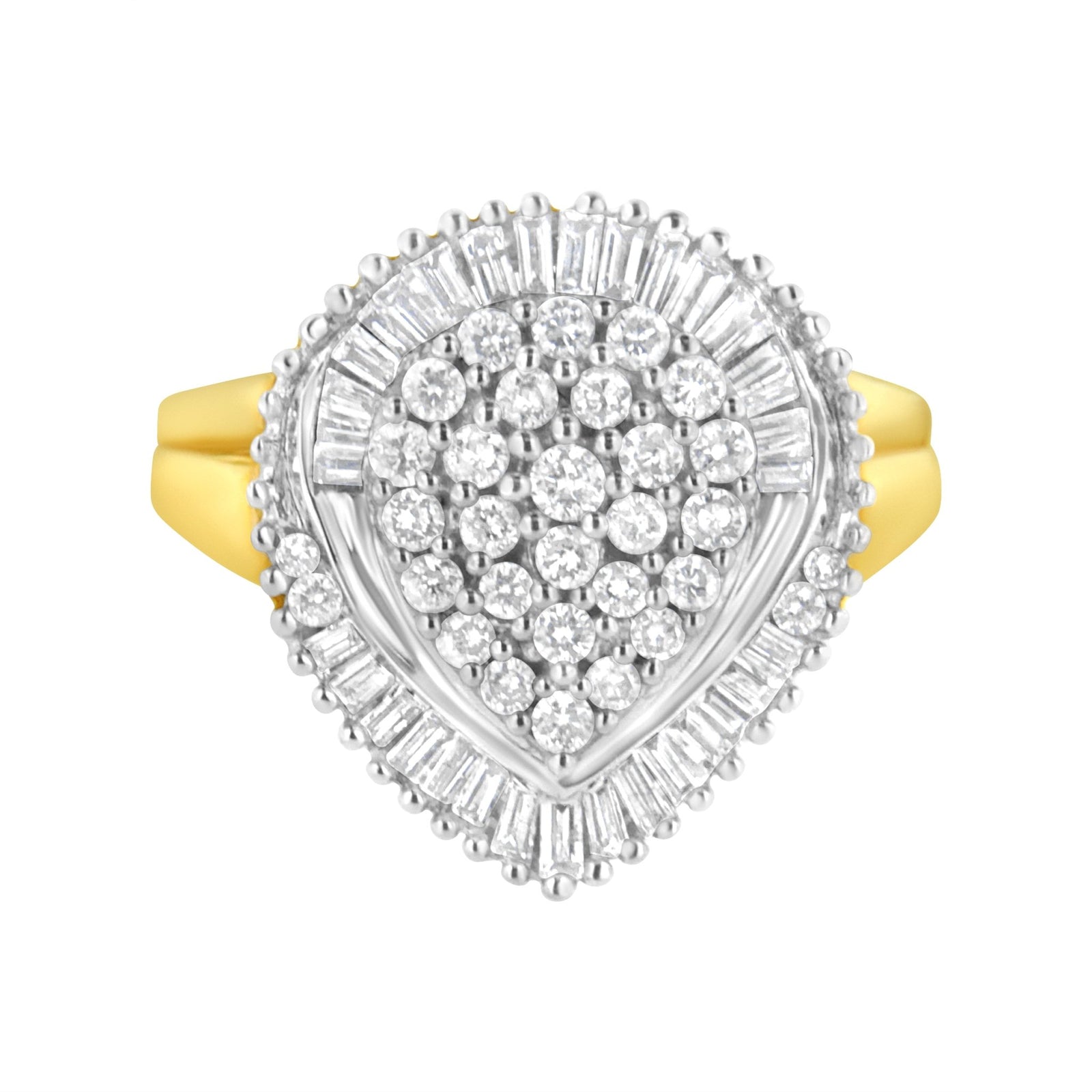 10K Yellow Gold 1.0 Cttw Round and Baguette Cut Diamond Oval Shaped Cluster Ring (I-J Color, I1-I2 Clarity) - Size 7 - LinkagejewelrydesignLinkagejewelrydesign