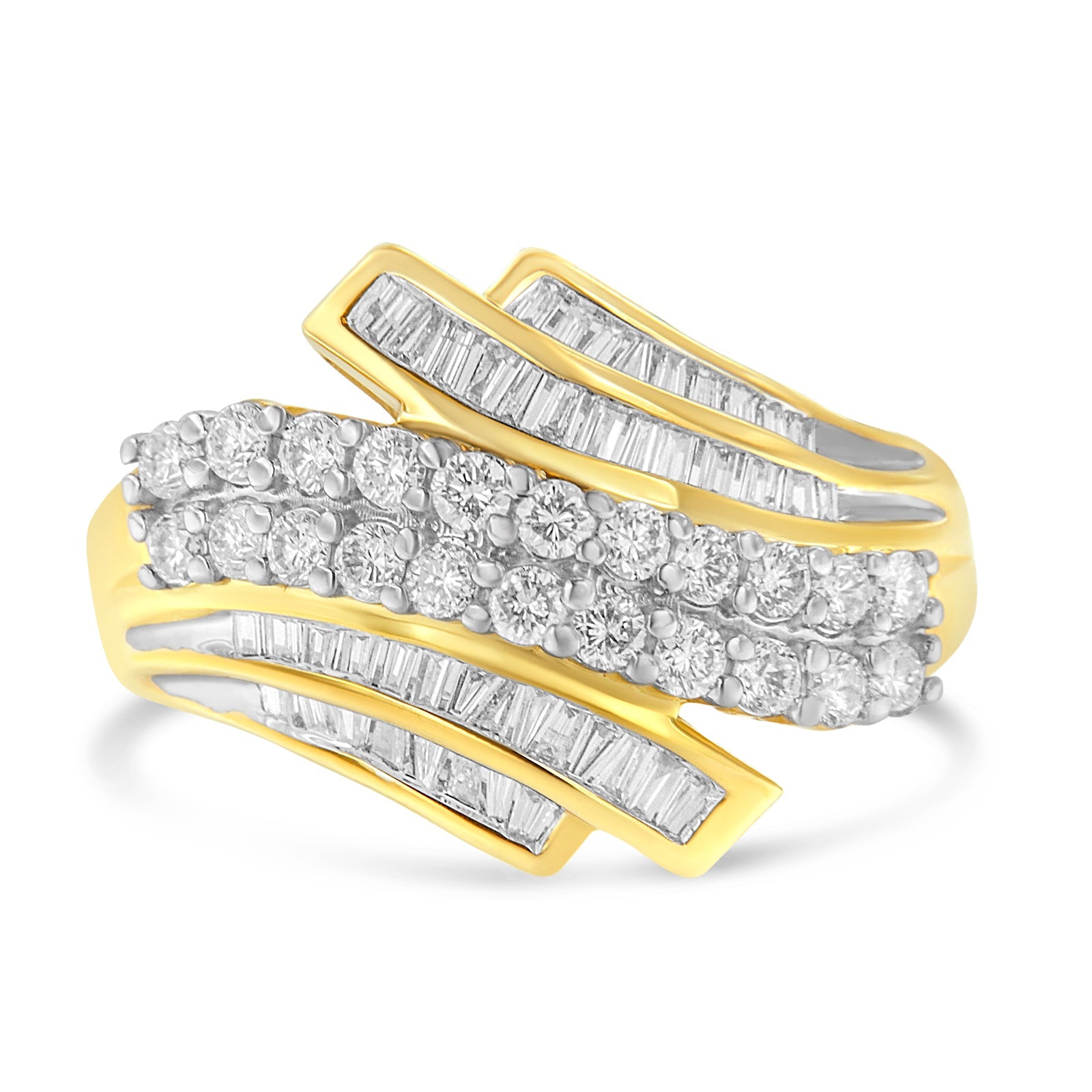 10K Yellow Gold 1.0 Cttw Round & Baguette Cut Diamond 64 Stone Bypass Style Channel Set Modern Statement Ring (H-I Color, SI1-SI2 Clarity) - Size 6 - LinkagejewelrydesignLinkagejewelrydesign
