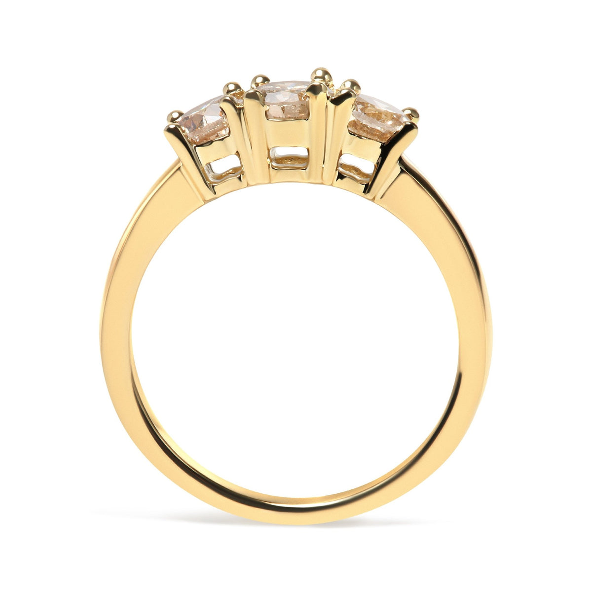 10K Yellow Gold 1.00 Cttw Champagne Diamond 3-Stone Band Ring (J-K Color, I1-I2 Clarity) - Size 7 - LinkagejewelrydesignLinkagejewelrydesign