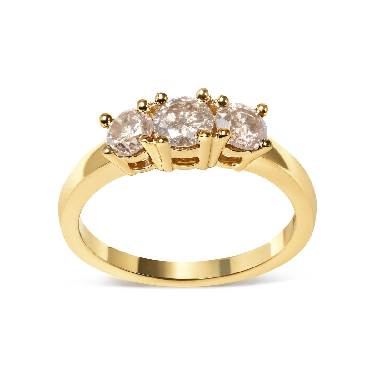 10K Yellow Gold 1.00 Cttw Champagne Diamond 3-Stone Band Ring (J-K Color, I1-I2 Clarity) - Size 7 - LinkagejewelrydesignLinkagejewelrydesign