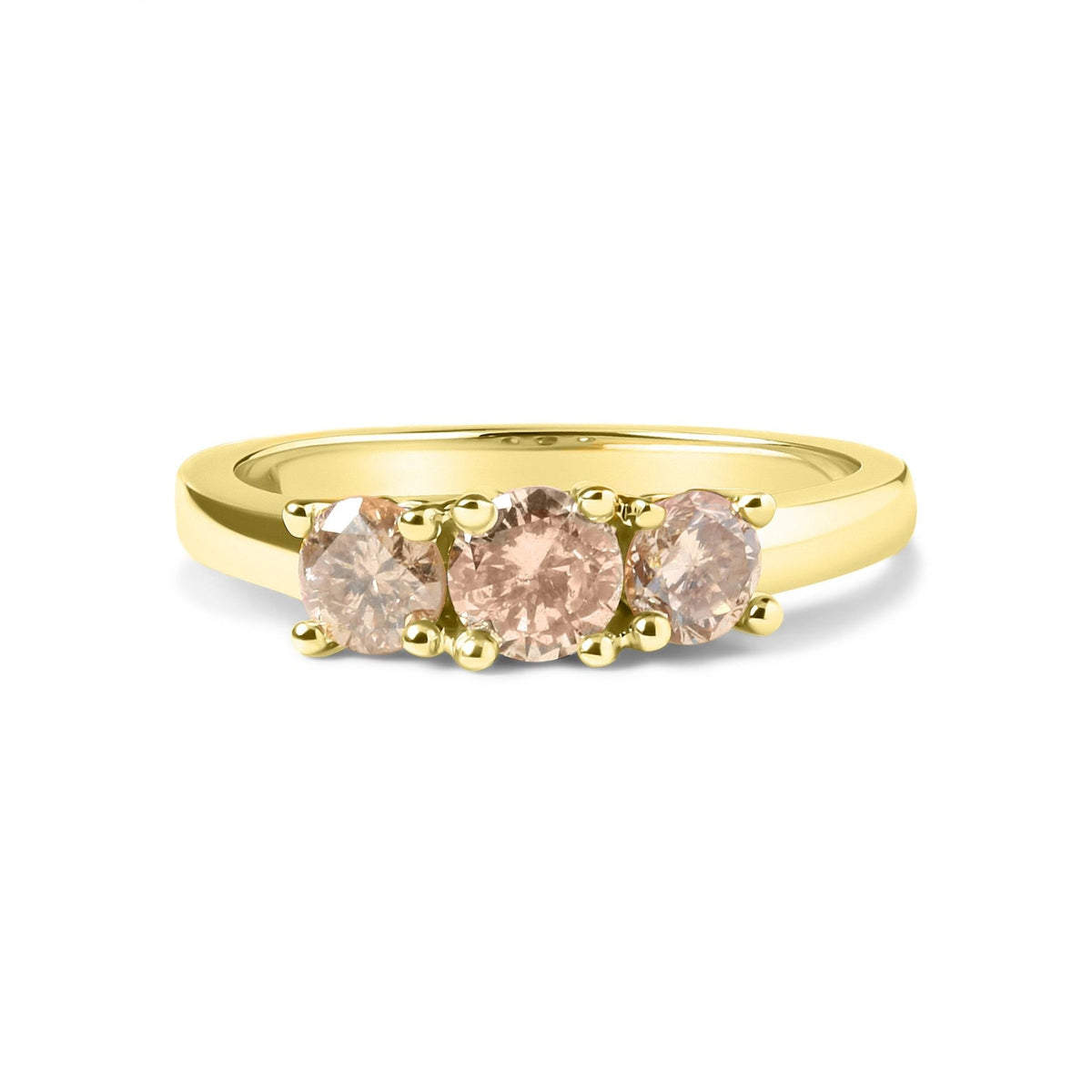 10K Yellow Gold 1.00 Cttw Champagne Diamond 3-Stone Band Ring (J-K Color, I1-I2 Clarity) - Size 7 - LinkagejewelrydesignLinkagejewelrydesign