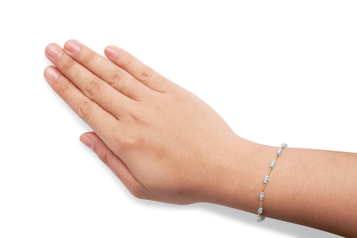 10K Yellow Gold 1.00 Cttw Diamond 3 Stone 7&quot; Tennis Bracelet (H-I Color, I2-I3 Clarity) - LinkagejewelrydesignLinkagejewelrydesign