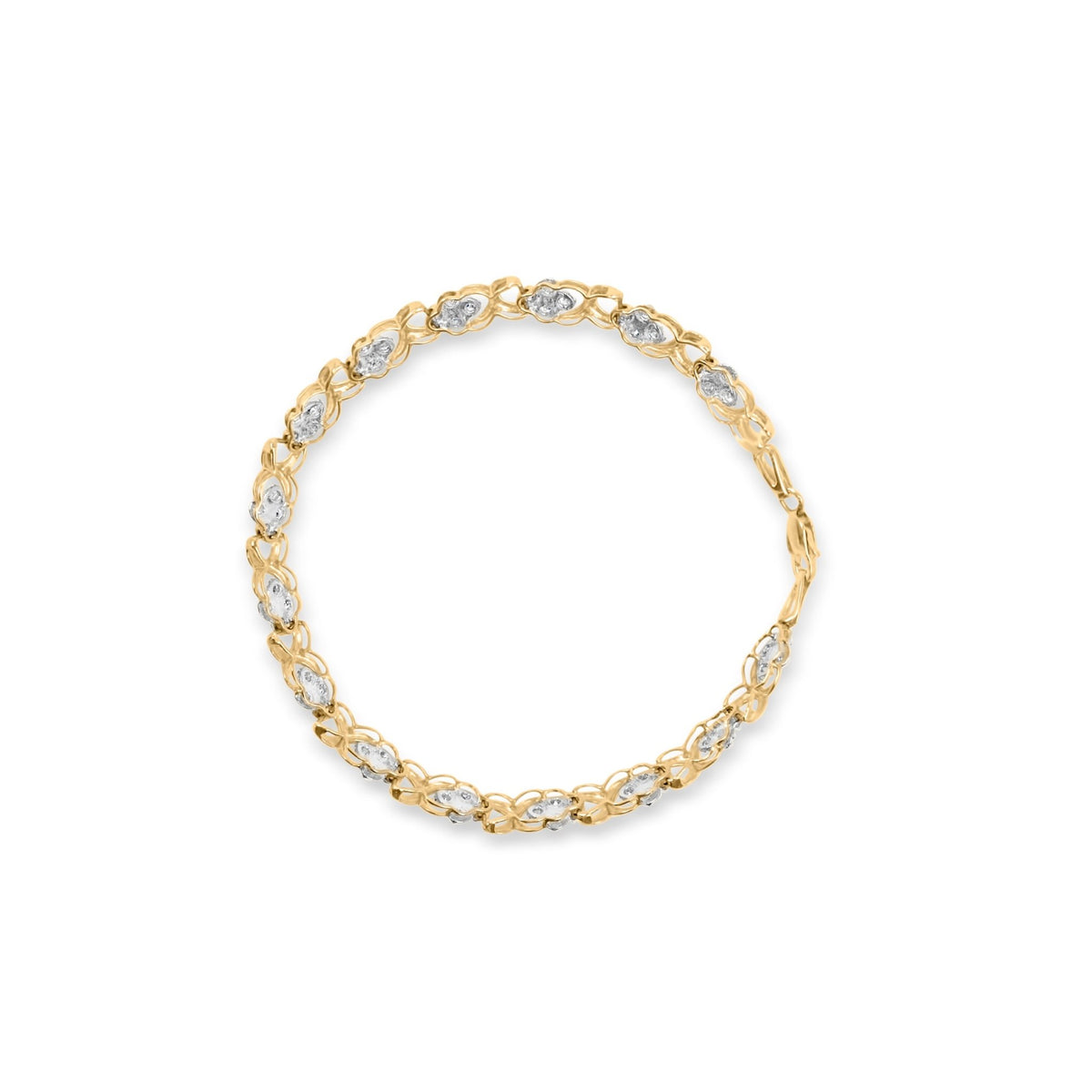 10K Yellow Gold 1.00 Cttw Diamond 5 Stone Floral Cluster and &quot;X&quot; Link 7&quot; Bracelet (I-J Color, I3 Clarity) - LinkagejewelrydesignLinkagejewelrydesign