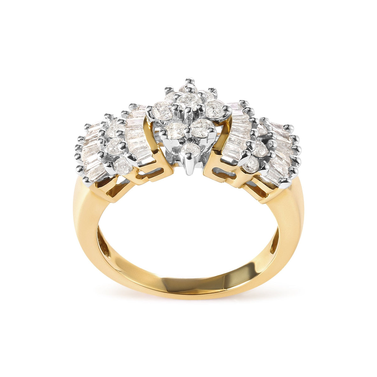 10K Yellow Gold 1.00 Cttw Diamond Starburst Ring Band (H-I Color, I1-I2 Clarity) - Ring Size 7 - LinkagejewelrydesignLinkagejewelrydesign