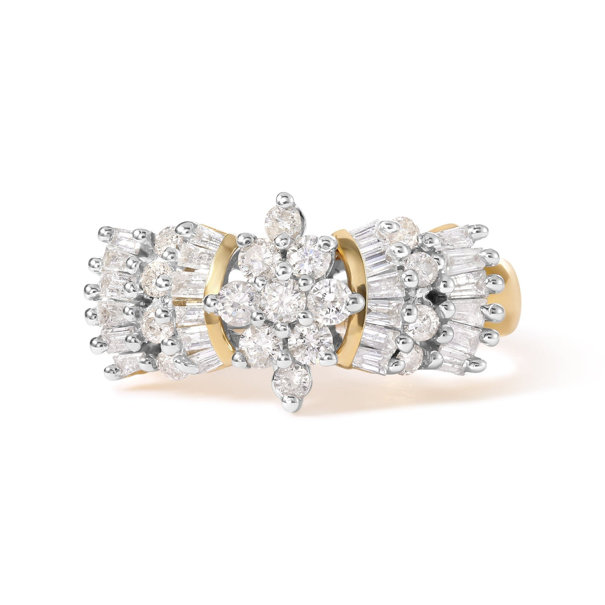 10K Yellow Gold 1.00 Cttw Diamond Starburst Ring Band (H-I Color, I1-I2 Clarity) - Ring Size 7 - LinkagejewelrydesignLinkagejewelrydesign