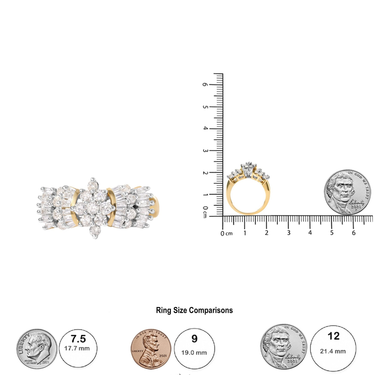 10K Yellow Gold 1.00 Cttw Diamond Starburst Ring Band (H-I Color, I1-I2 Clarity) - Ring Size 7 - LinkagejewelrydesignLinkagejewelrydesign