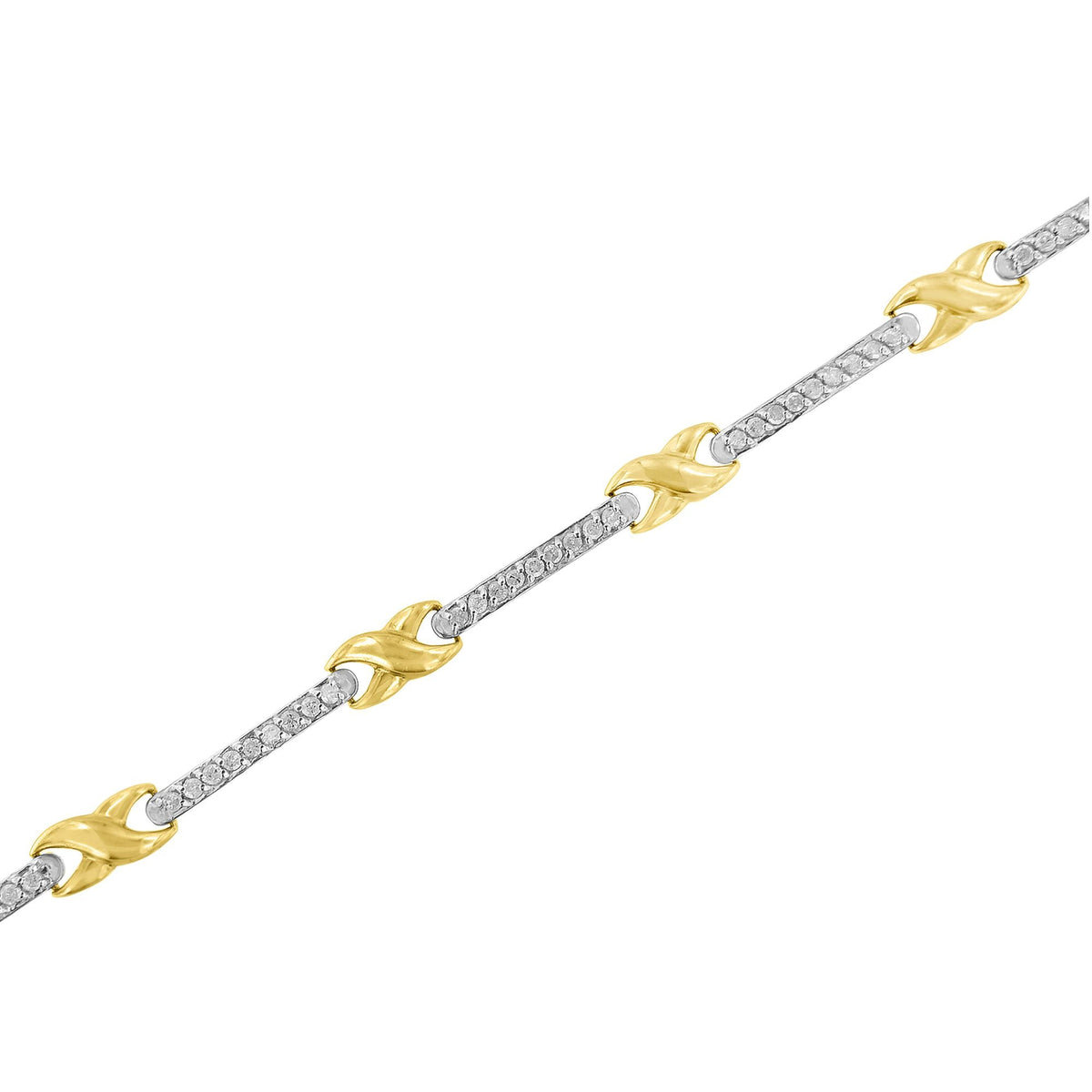 10K Yellow Gold 1.00 Cttw Pave Set Diamond Bar and X-Link 7&quot; Bracelet (I-J Color, I3 Quality) - LinkagejewelrydesignLinkagejewelrydesign