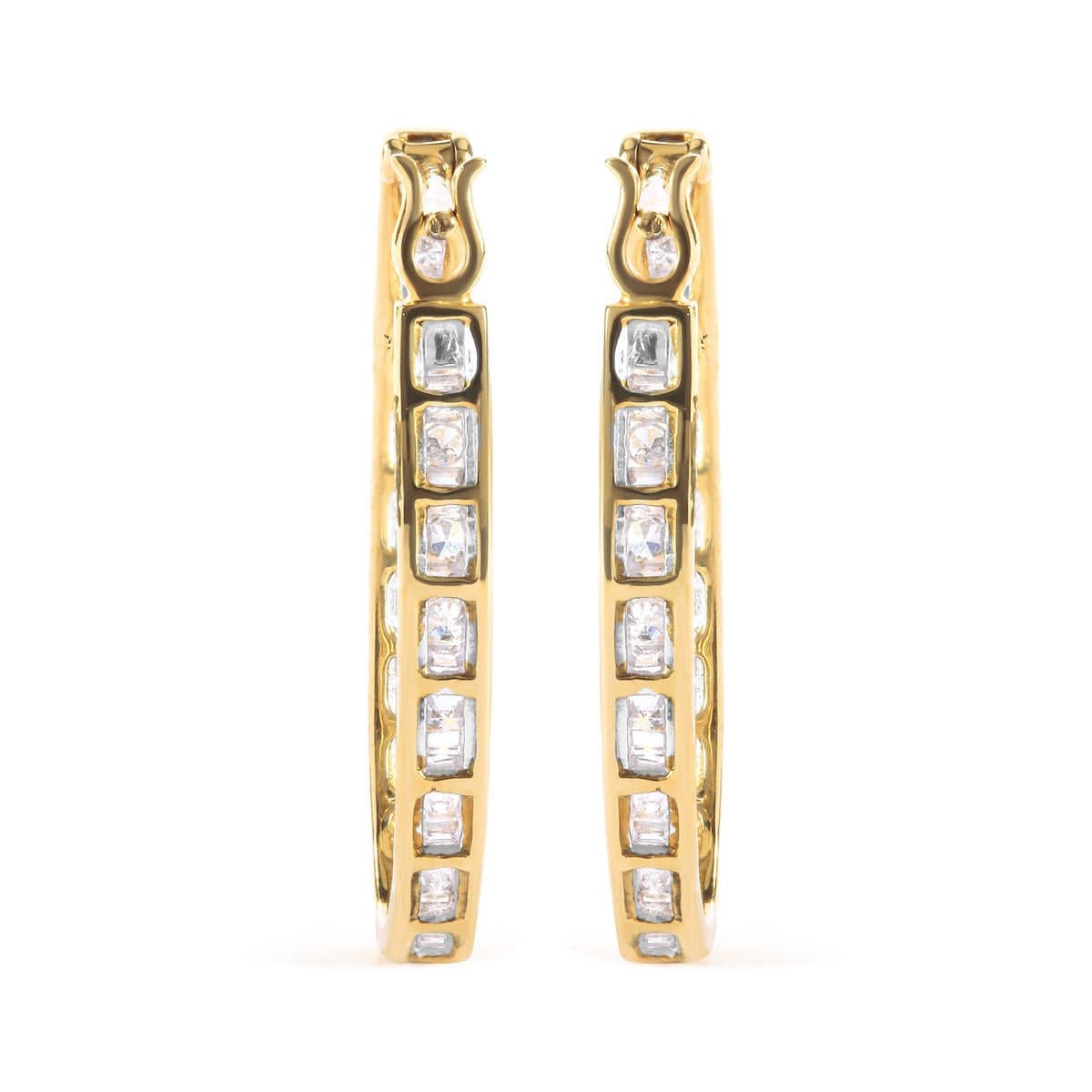 10K Yellow Gold 1.00 Cttw Round and Baguette-Cut Diamond U-Hoop Earrings (H-I Color, SI2-I1 Clarity) - LinkagejewelrydesignLinkagejewelrydesign