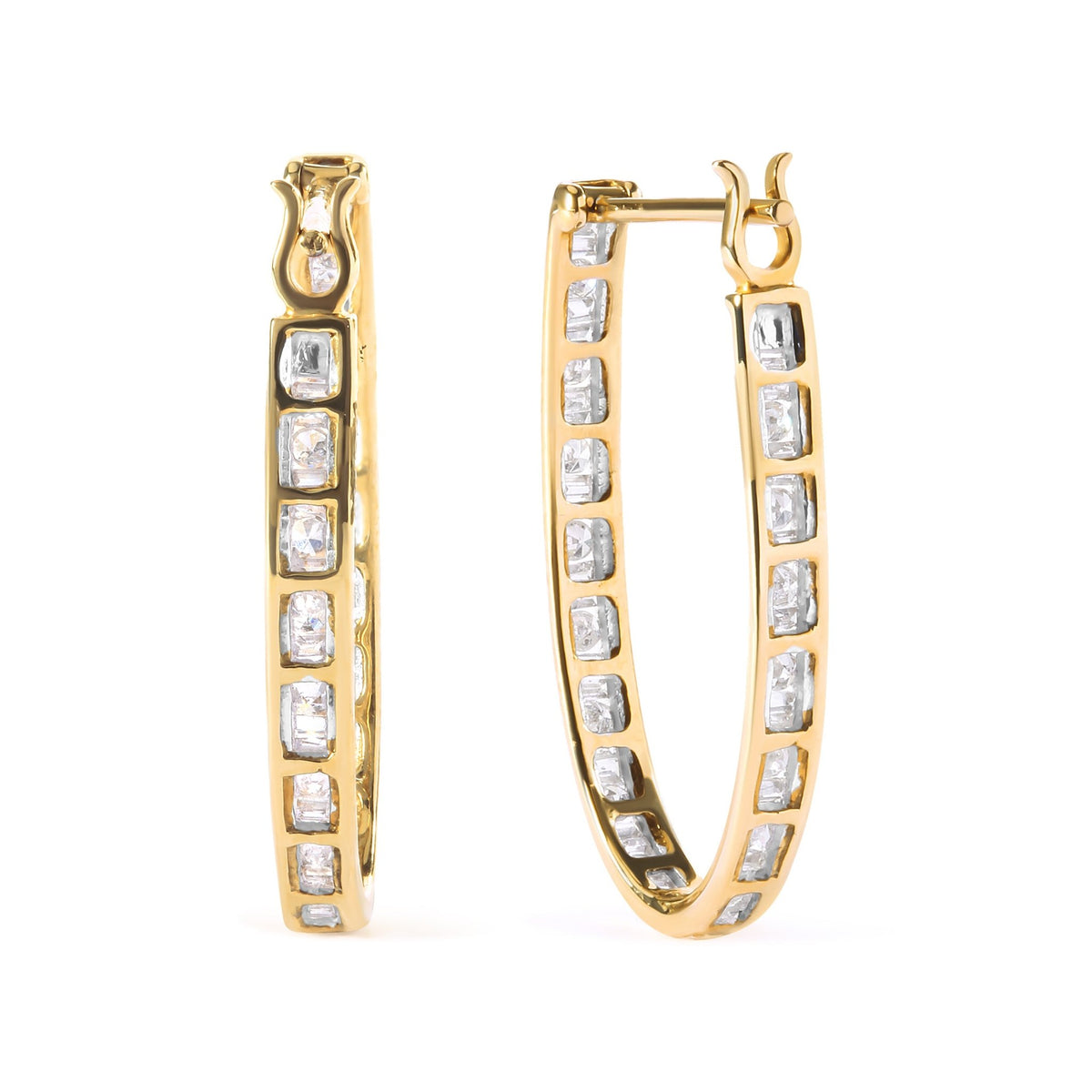 10K Yellow Gold 1.00 Cttw Round and Baguette-Cut Diamond U-Hoop Earrings (H-I Color, SI2-I1 Clarity) - LinkagejewelrydesignLinkagejewelrydesign