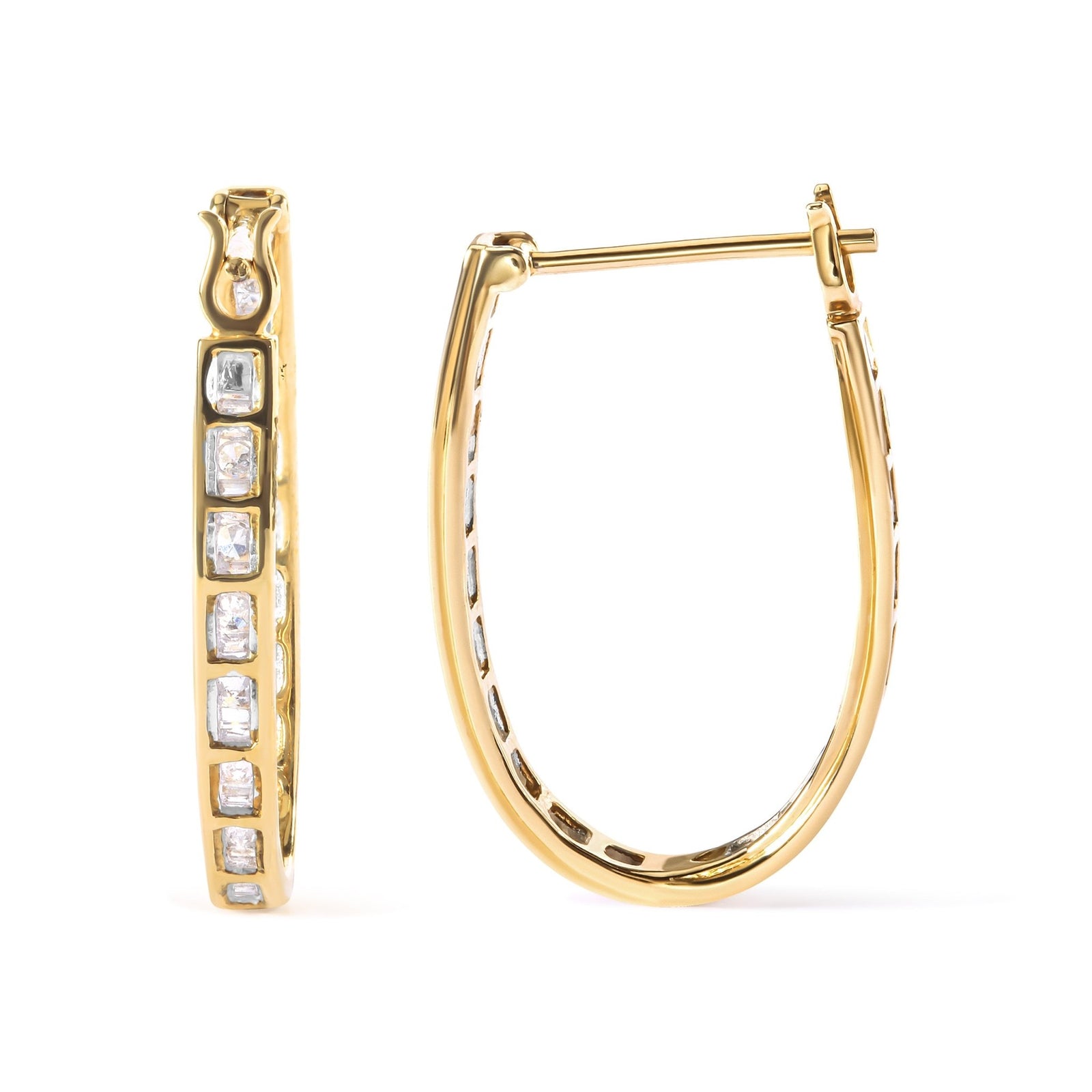 10K Yellow Gold 1.00 Cttw Round and Baguette-Cut Diamond U-Hoop Earrings (H-I Color, SI2-I1 Clarity) - LinkagejewelrydesignLinkagejewelrydesign
