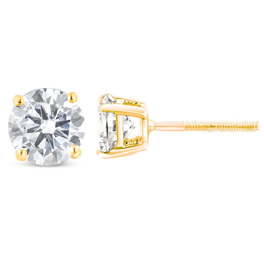 10K Yellow Gold 1.00 Cttw Round Brilliant-Cut Diamond Classic 4-Prong Stud Earrings with Screw Backs (J-K Color, I2-I3 Clarity) - LinkagejewelrydesignLinkagejewelrydesign