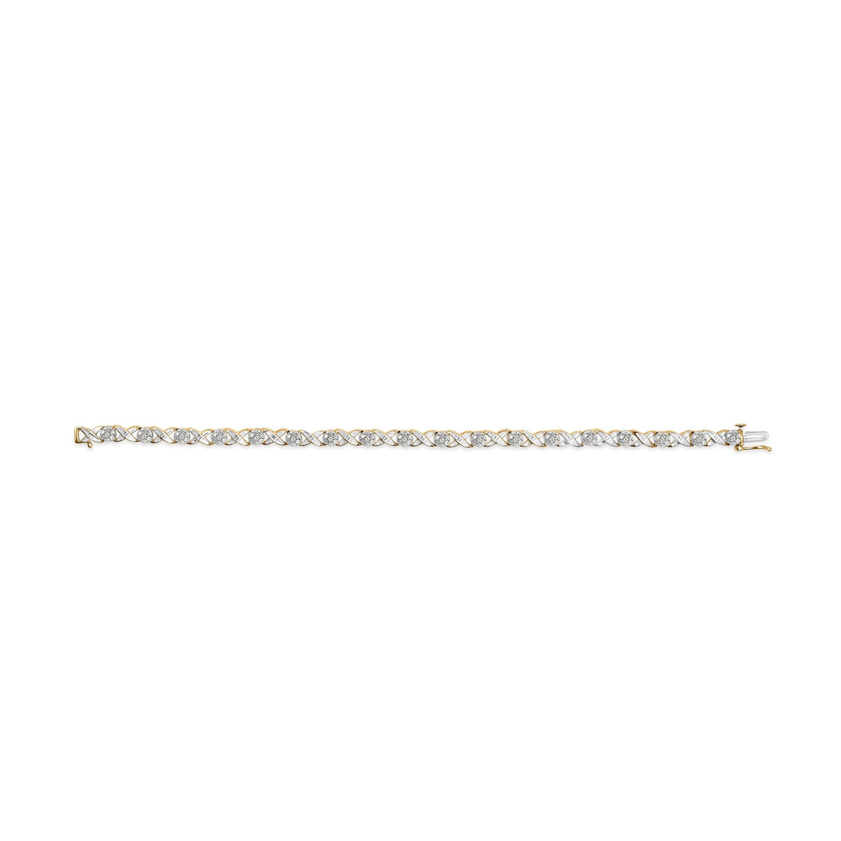 10K Yellow Gold 1.00 Cttw Round Cut Diamond Cross Link 7&quot; Bracelet (I-J Color, I2-I3 Clarity) - LinkagejewelrydesignLinkagejewelrydesign