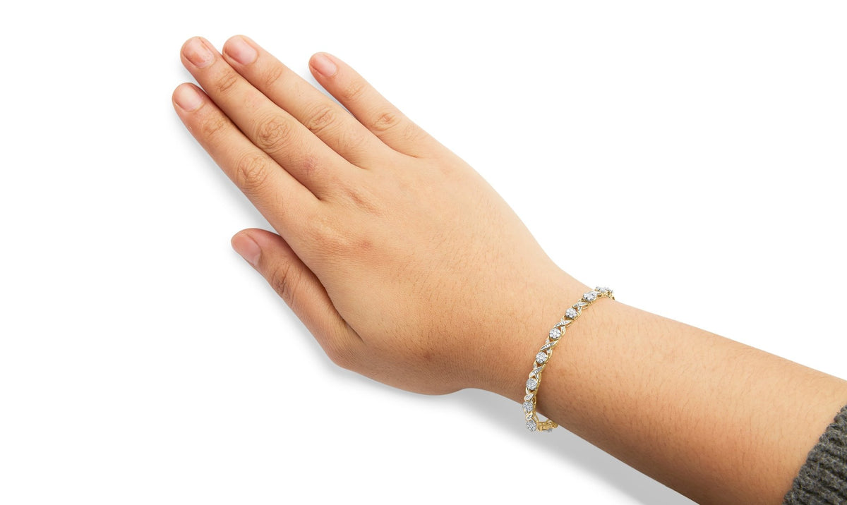 10K Yellow Gold 1.00 Cttw Round Cut Diamond Cross Link 7&quot; Bracelet (I-J Color, I2-I3 Clarity) - LinkagejewelrydesignLinkagejewelrydesign