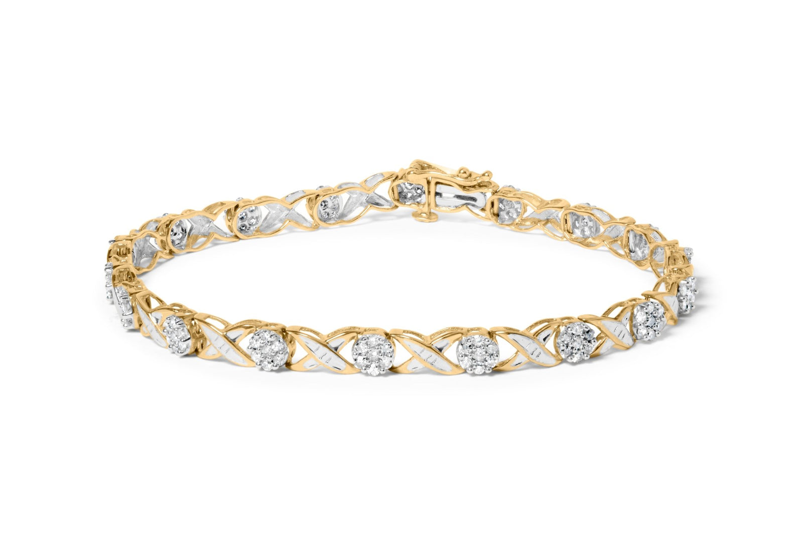 10K Yellow Gold 1.00 Cttw Round Cut Diamond Cross Link 7" Bracelet (I-J Color, I2-I3 Clarity) - LinkagejewelrydesignLinkagejewelrydesign