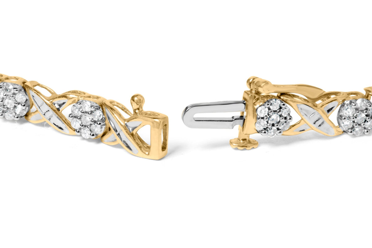 10K Yellow Gold 1.00 Cttw Round Cut Diamond Cross Link 7&quot; Bracelet (I-J Color, I2-I3 Clarity) - LinkagejewelrydesignLinkagejewelrydesign