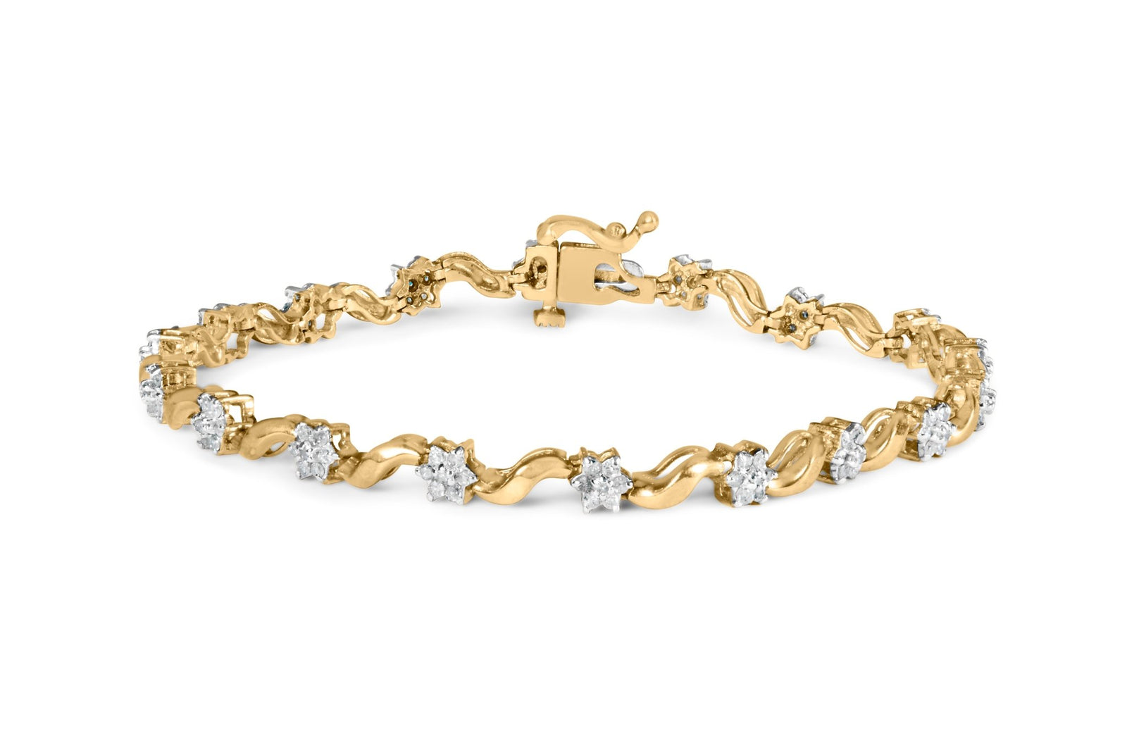 10k Yellow Gold 1.00 Cttw Round - Cut Diamond Floral S - Link 7.50" Bracelet (I - J Color, I2 - I3 Clarity) - LinkagejewelrydesignLinkagejewelrydesign