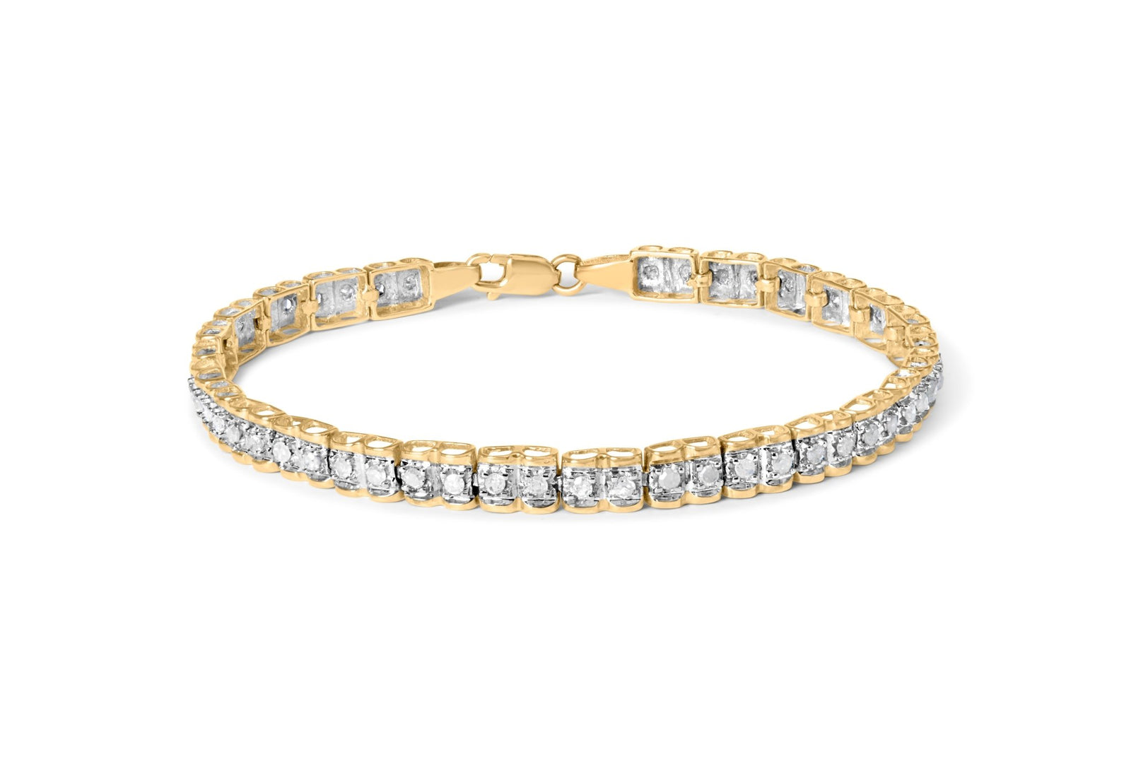 10K Yellow Gold 1.00 Cttw Round - Cut Diamond Link Bracelet (I - J Color, I3 - Promo Clarity) - Size 7" - LinkagejewelrydesignLinkagejewelrydesign