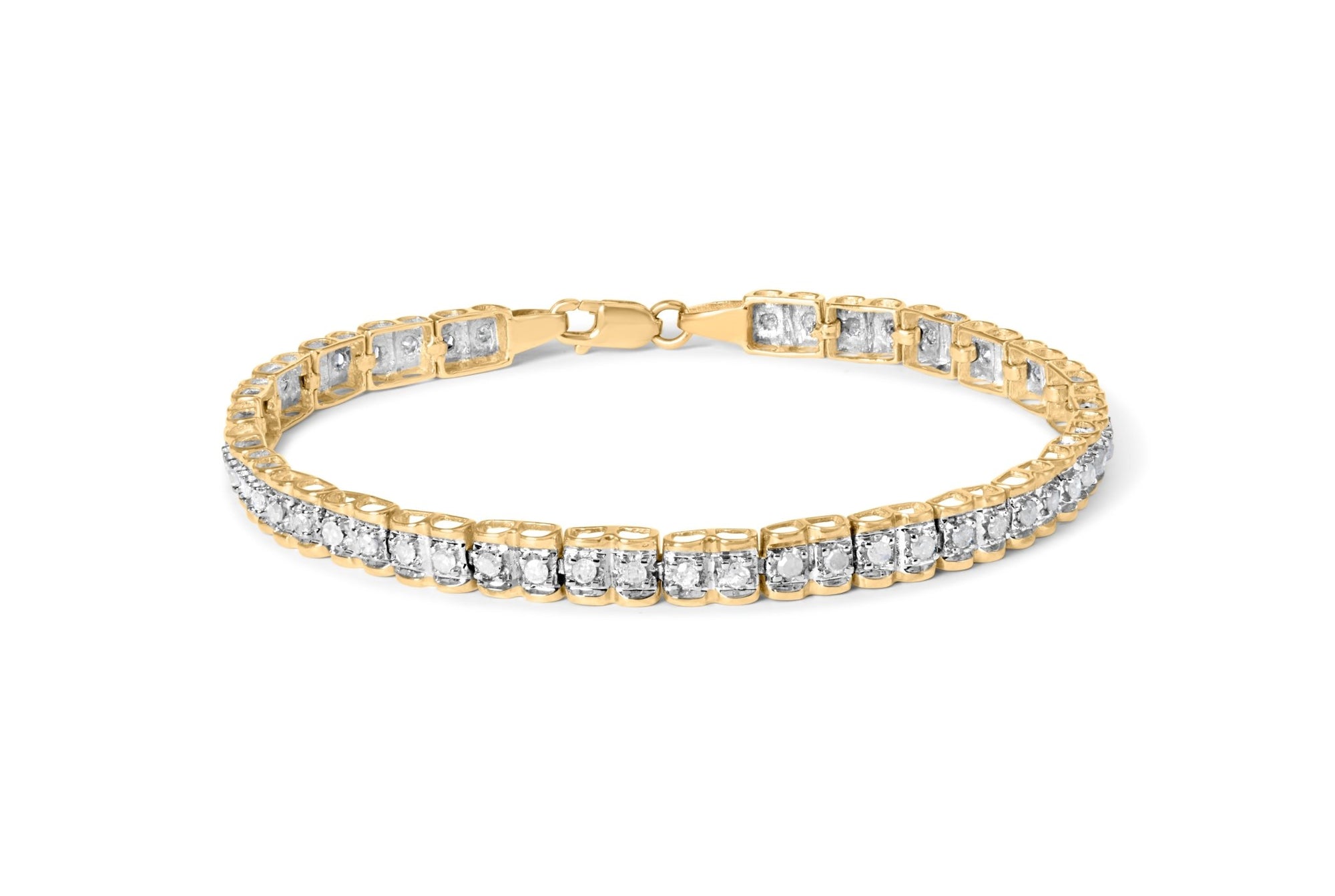 10K Yellow Gold 1.00 Cttw Round - Cut Diamond Link Bracelet (I - J Color, I3 - Promo Clarity) - Size 7" - LinkagejewelrydesignLinkagejewelrydesign