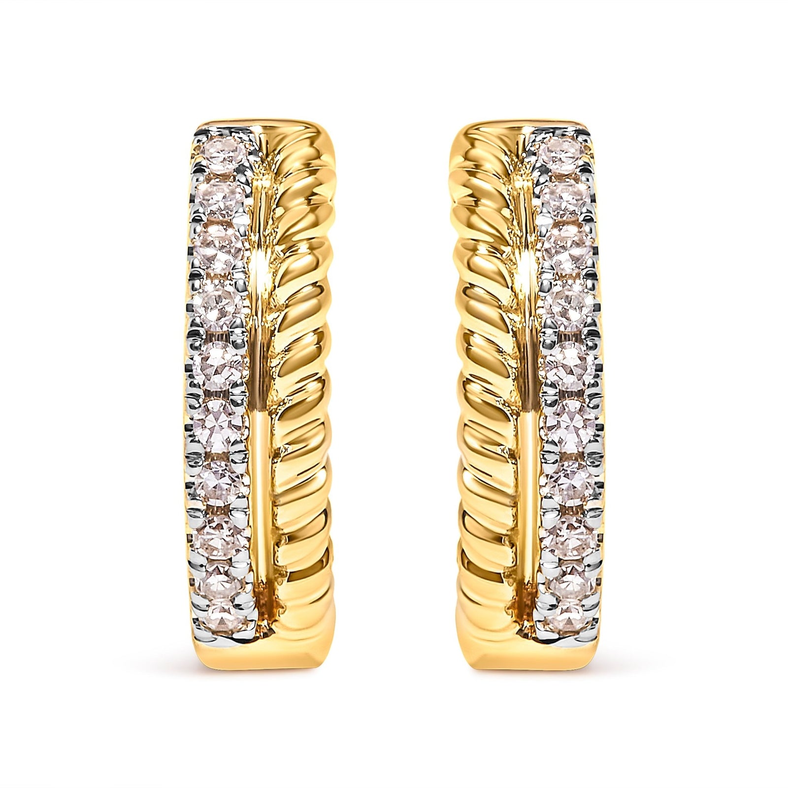 10K Yellow Gold 1/10 Cttw Diamond and Rope Twist Huggy Hoop Earrings (H-I Color, I1-I2 Clarity) - LinkagejewelrydesignLinkagejewelrydesign