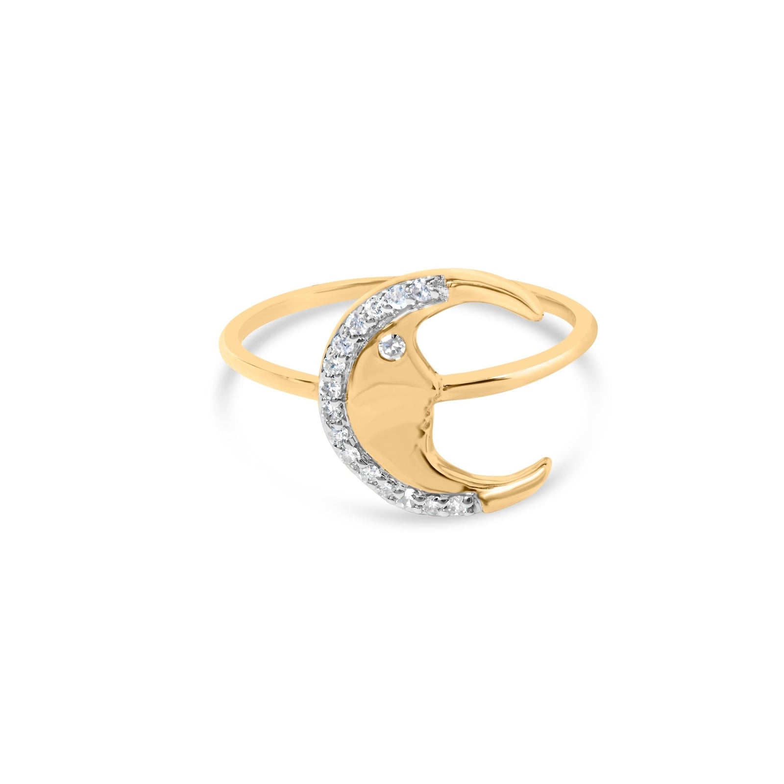 10K Yellow Gold 1/10 Cttw Diamond Crescent Moon Ring (I-J Color, I1-I2 Clarity) - Ring Size 7 - LinkagejewelrydesignLinkagejewelrydesign