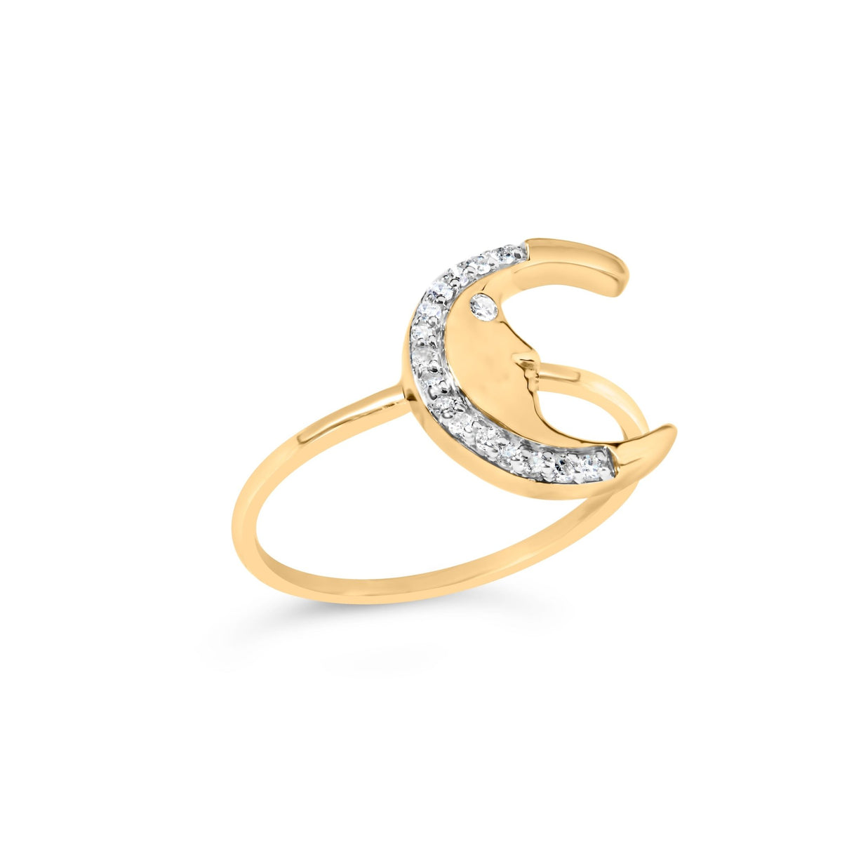 10K Yellow Gold 1/10 Cttw Diamond Crescent Moon Ring (I-J Color, I1-I2 Clarity) - Ring Size 7 - LinkagejewelrydesignLinkagejewelrydesign