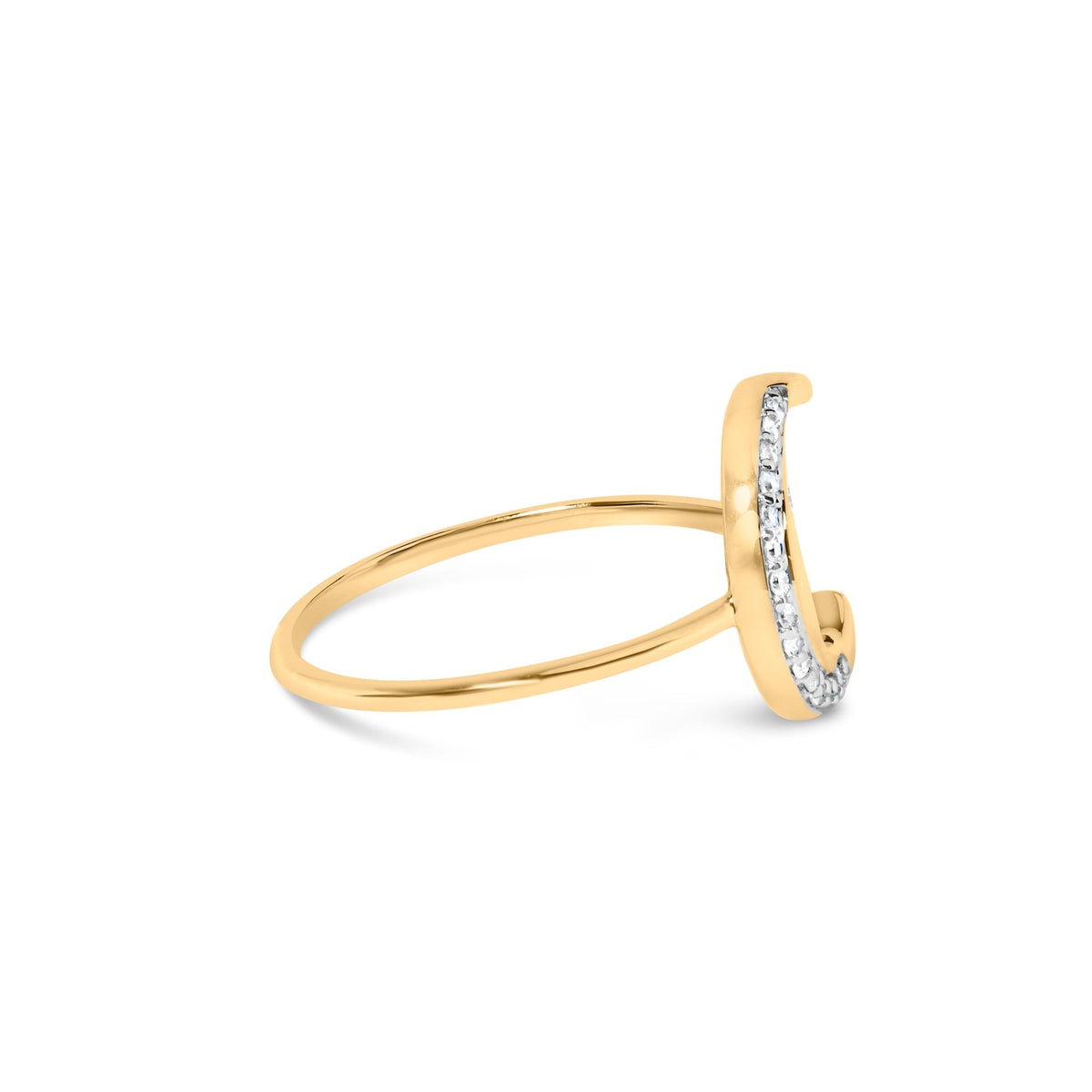 10K Yellow Gold 1/10 Cttw Diamond Crescent Moon Ring (I-J Color, I1-I2 Clarity) - Ring Size 7 - LinkagejewelrydesignLinkagejewelrydesign