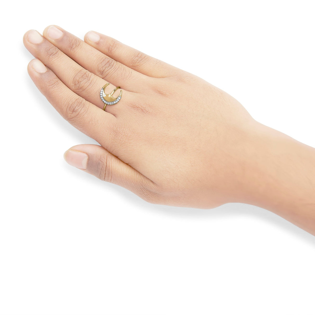 10K Yellow Gold 1/10 Cttw Diamond Crescent Moon Ring (I-J Color, I1-I2 Clarity) - Ring Size 7 - LinkagejewelrydesignLinkagejewelrydesign