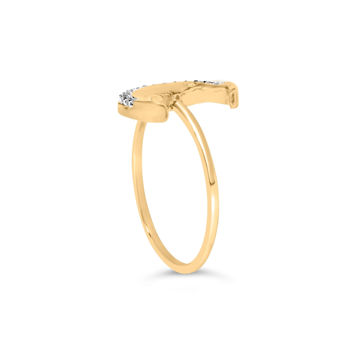 10K Yellow Gold 1/10 Cttw Diamond Crescent Moon Ring (I-J Color, I1-I2 Clarity) - Ring Size 7 - LinkagejewelrydesignLinkagejewelrydesign