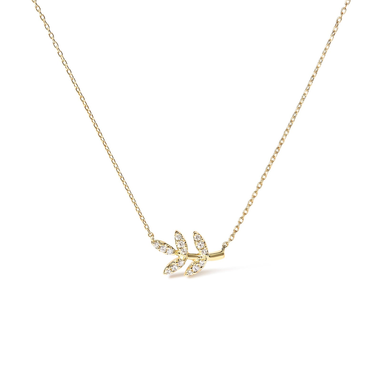 10K Yellow Gold 1/10 Cttw Diamond Leaf and Branch 18" Pendant Necklace (H-I Color, I1-I2 Clarity) - LinkagejewelrydesignLinkagejewelrydesign