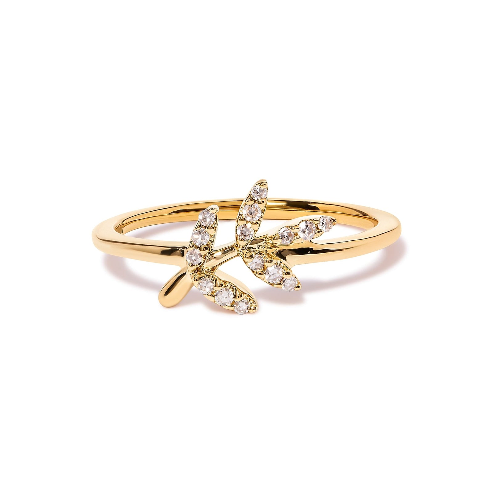 10K Yellow Gold 1/10 Cttw Diamond Leaf and Branch Ring (H-I Color, I1-I2 Clarity) - Ring Size 7 - LinkagejewelrydesignLinkagejewelrydesign