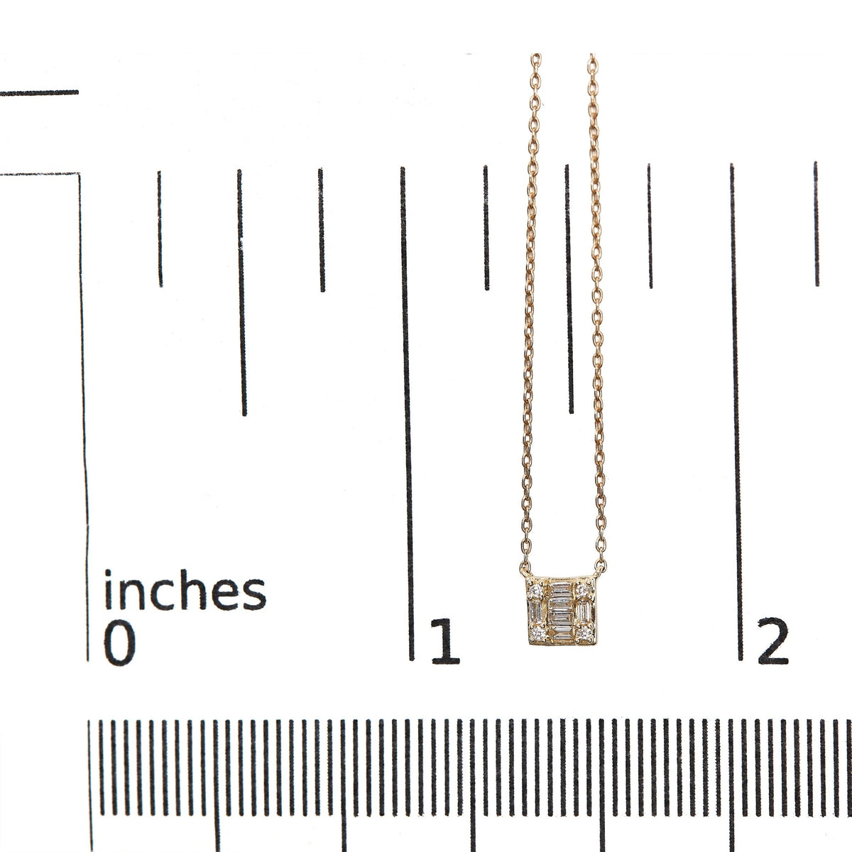 10K Yellow Gold 1/10 Cttw Round and Baguette Diamond Mosaic Composite Square 18&quot; Inch Pendant Necklace (H-I Color, I1-I2 Clarity) - LinkagejewelrydesignLinkagejewelrydesign