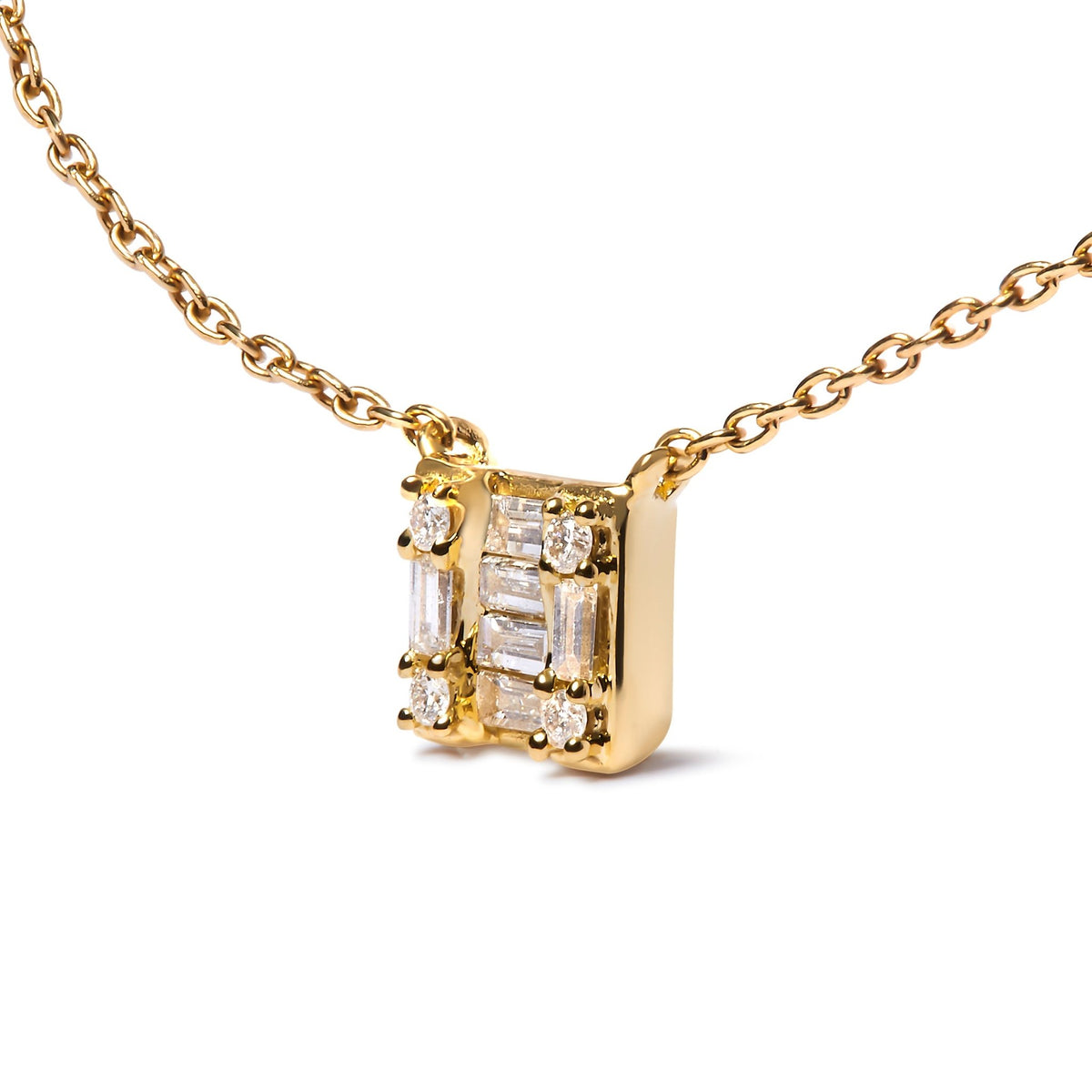 10K Yellow Gold 1/10 Cttw Round and Baguette Diamond Mosaic Composite Square 18&quot; Inch Pendant Necklace (H-I Color, I1-I2 Clarity) - LinkagejewelrydesignLinkagejewelrydesign