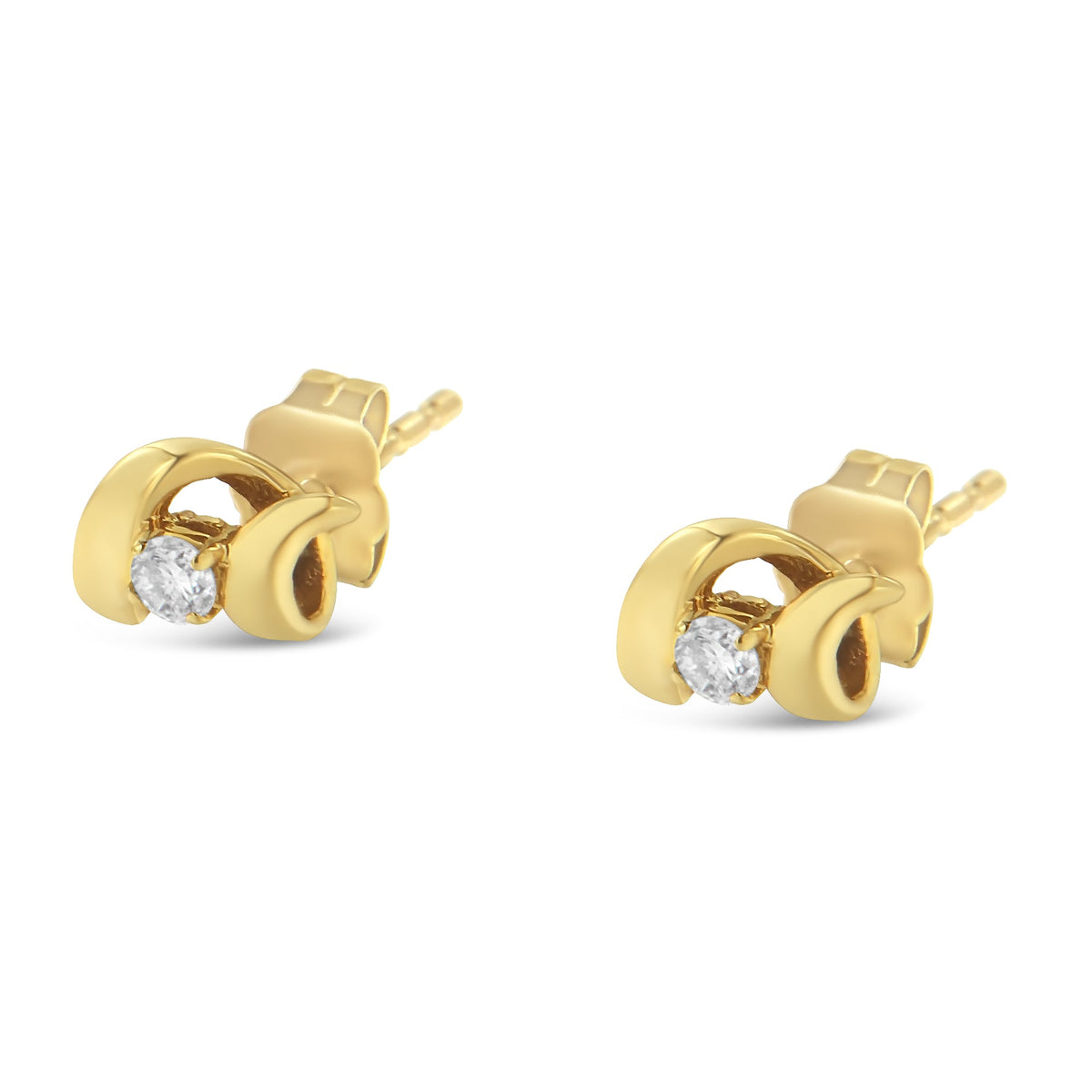 10K Yellow Gold 1/10 Cttw Round Brilliant-Cut Diamond Espira Swirls Solitaire Push Back Stud Earrings (I-J Color, I1-I2 Clarity) - LinkagejewelrydesignLinkagejewelrydesign