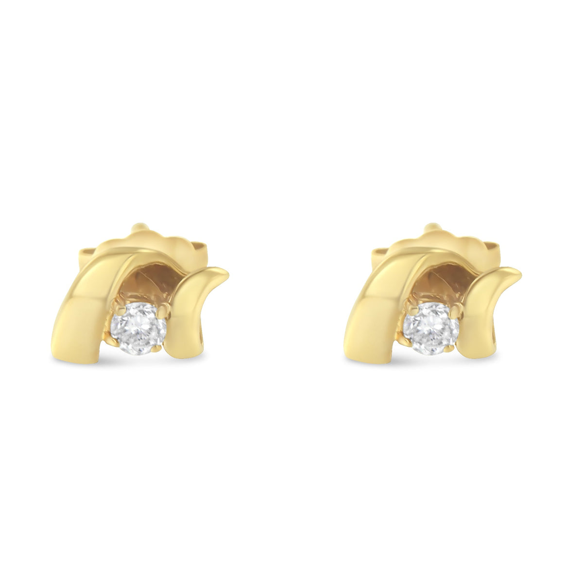 10K Yellow Gold 1/10 Cttw Round Brilliant-Cut Diamond Espira Swirls Solitaire Push Back Stud Earrings (I-J Color, I1-I2 Clarity) - LinkagejewelrydesignLinkagejewelrydesign
