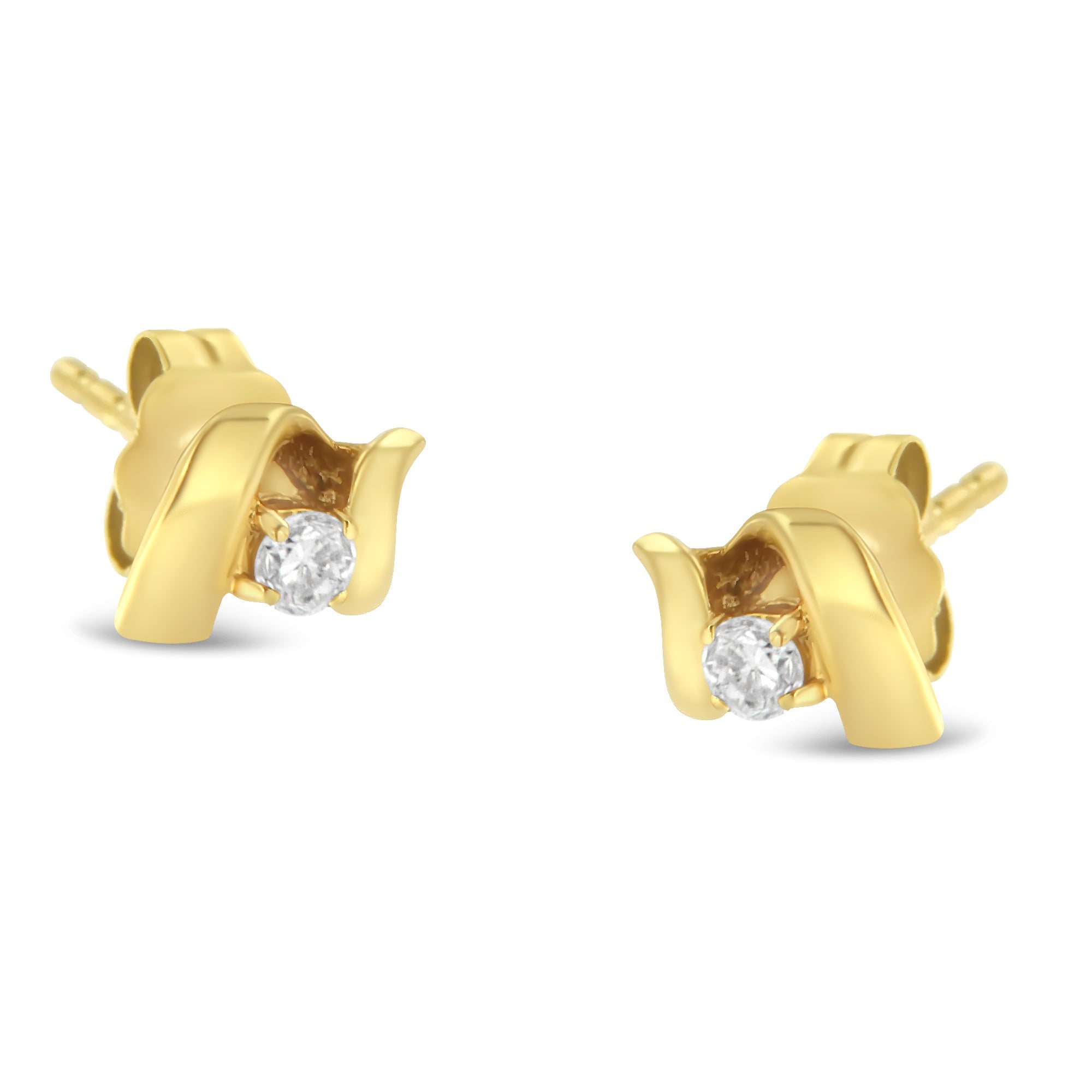 10K Yellow Gold 1/10 Cttw Round Brilliant-Cut Diamond Espira Swirls Solitaire Push Back Stud Earrings (I-J Color, I1-I2 Clarity) - LinkagejewelrydesignLinkagejewelrydesign