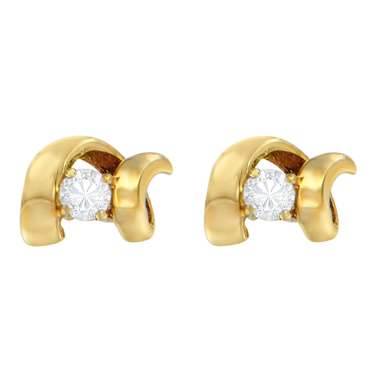 10K Yellow Gold 1/10 Cttw Round Brilliant-Cut Diamond Espira Swirls Solitaire Push Back Stud Earrings (I-J Color, I1-I2 Clarity) - LinkagejewelrydesignLinkagejewelrydesign