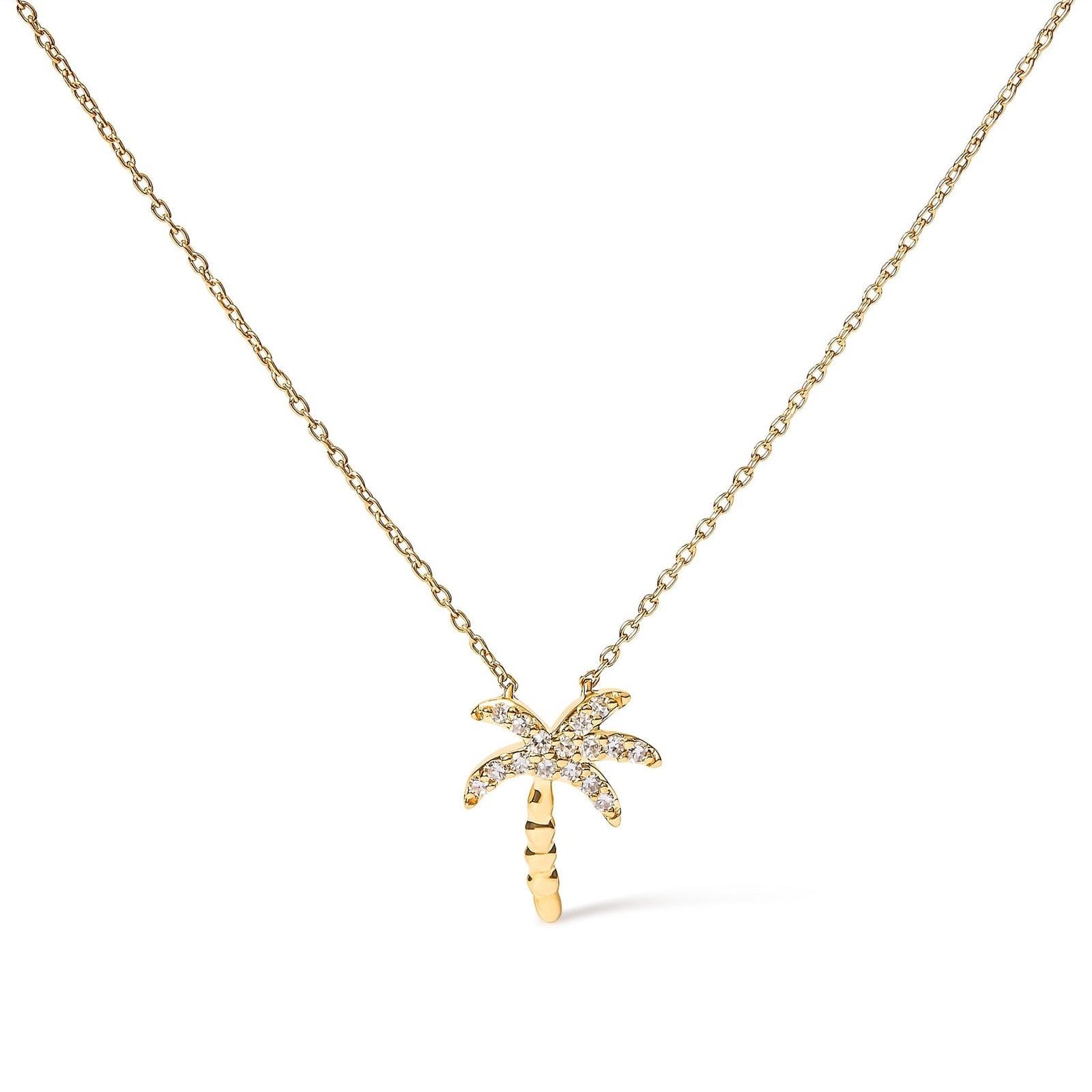 10K Yellow Gold 1/10 Cttw Round Diamond Palm Tree 18" Inch Pendant Necklace (H-I Color, I1-I2 Clarity) - LinkagejewelrydesignLinkagejewelrydesign