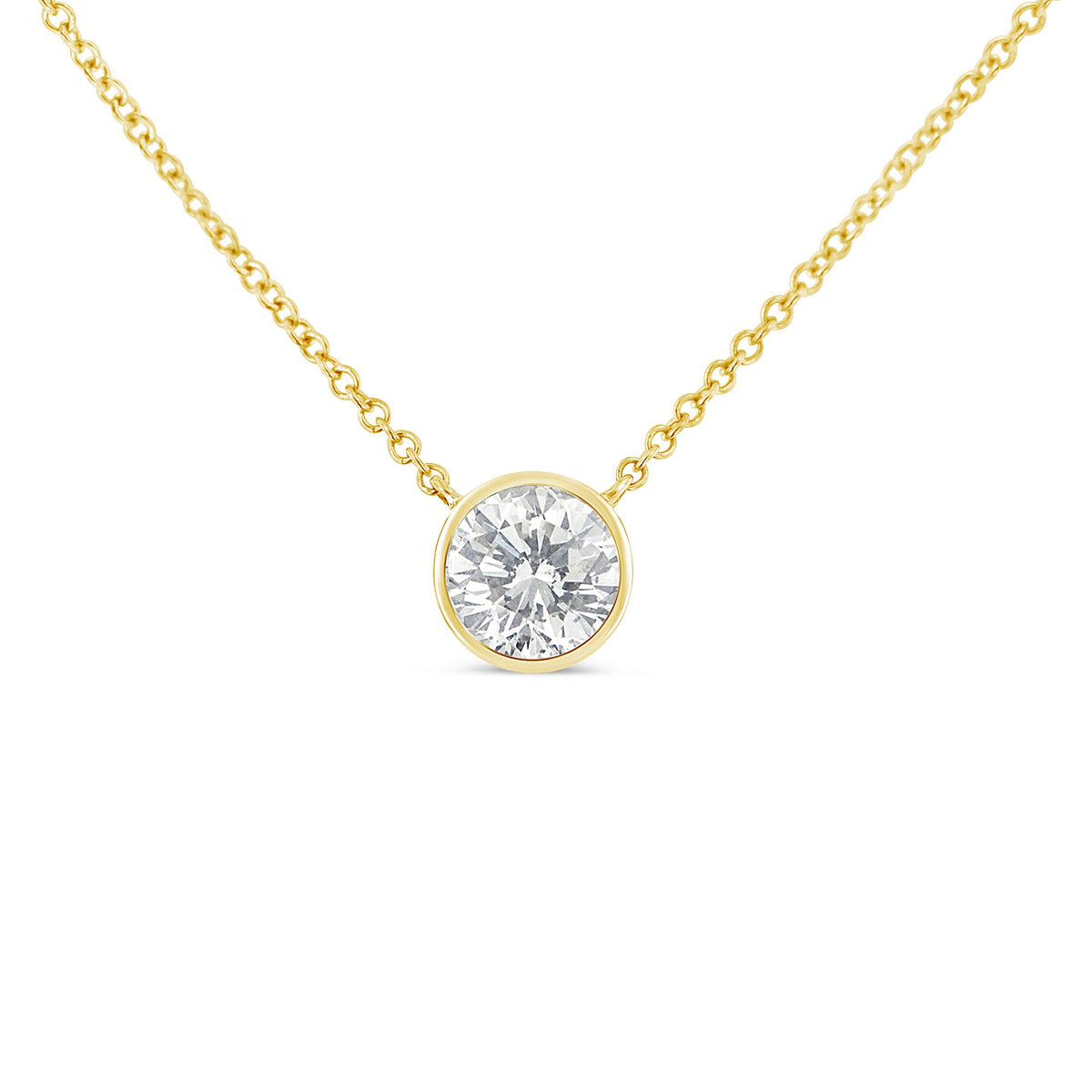 10K Yellow Gold 1/2 Carat Round Brilliant-Cut Diamond Modern Bezel-Set Solitaire 16&quot;-18&quot; Pendant Necklace (H-I Color, SI2-I1 Clarity) - LinkagejewelrydesignLinkagejewelrydesign