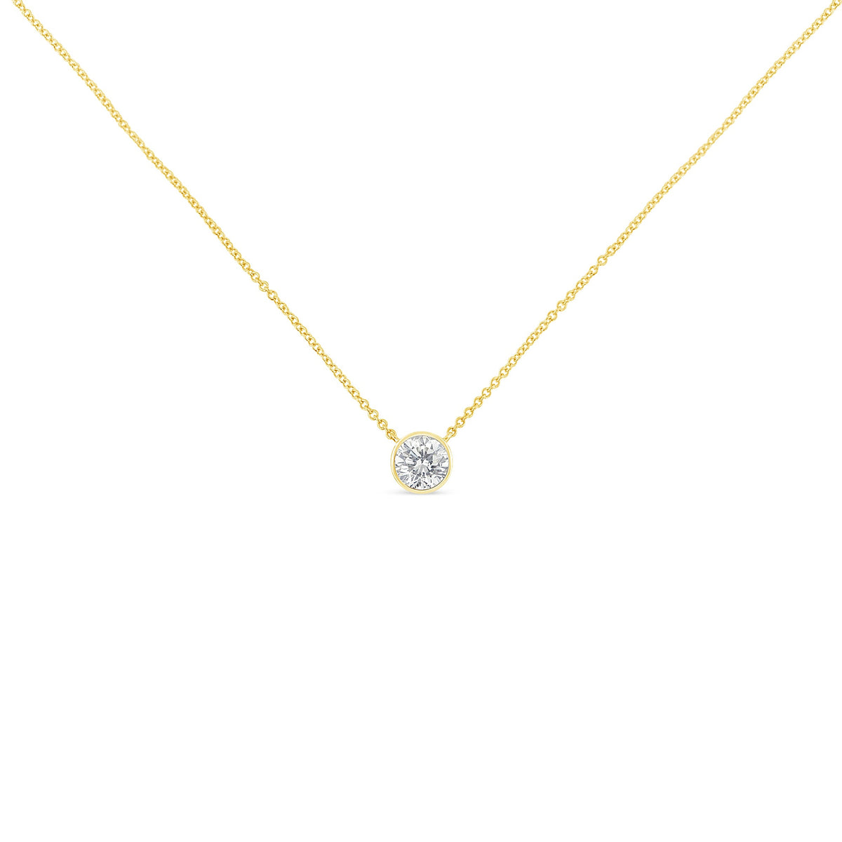 10K Yellow Gold 1/2 Carat Round Brilliant-Cut Diamond Modern Bezel-Set Solitaire 16&quot;-18&quot; Pendant Necklace (H-I Color, SI2-I1 Clarity) - LinkagejewelrydesignLinkagejewelrydesign