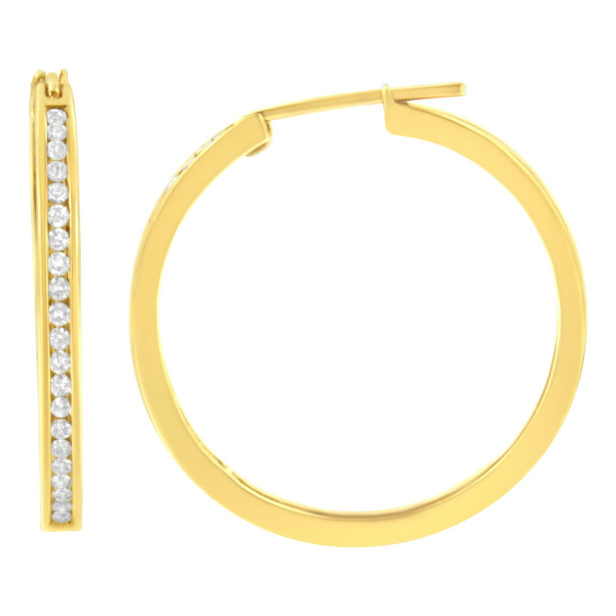 10K Yellow Gold 1/2 cttw Channel Set Diamond Hoop Earrings (I-J Clarity, I1-I2 Color) - LinkagejewelrydesignLinkagejewelrydesign