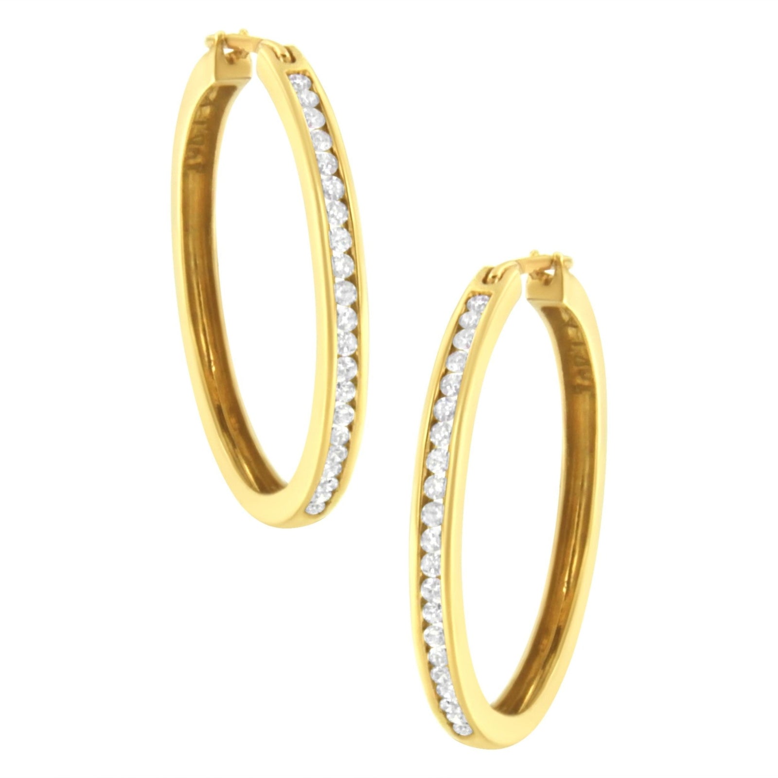 10K Yellow Gold 1/2 cttw Channel Set Diamond Hoop Earrings (I-J Clarity, I1-I2 Color) - LinkagejewelrydesignLinkagejewelrydesign