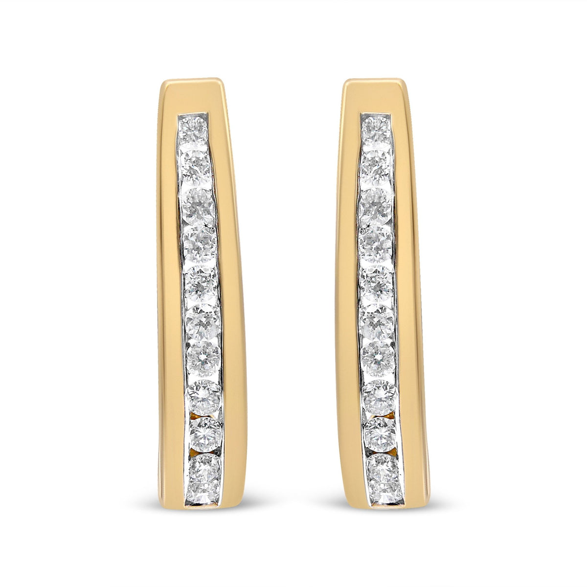 10K Yellow Gold 1/2 Cttw Channel Set Lab Grown Round Diamond J-Hoop Earrings (G-H Color, I1-I2 Clarity) - LinkagejewelrydesignLinkagejewelrydesign