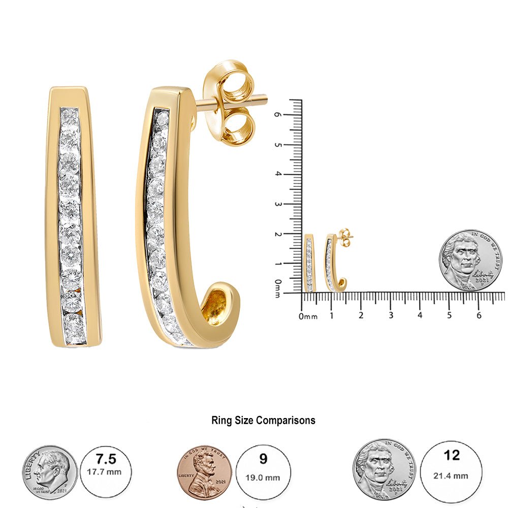 10K Yellow Gold 1/2 Cttw Channel Set Lab Grown Round Diamond J-Hoop Earrings (G-H Color, I1-I2 Clarity) - LinkagejewelrydesignLinkagejewelrydesign